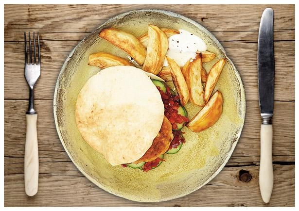 Pikante Kichererbsen-Burger in Fladenbrot