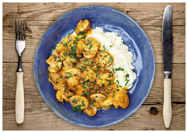 Drei-Pilz-Stroganoff in feiner Crème fraîche-Soße