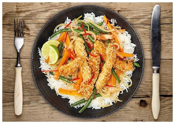 Krosse Putenbrust im Kokos-Sesam-Mantel