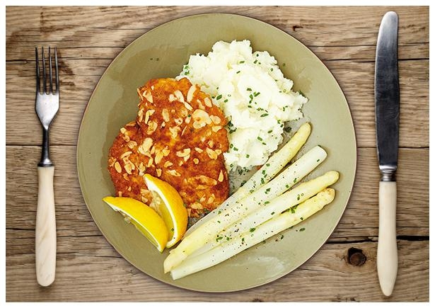 Hähnchenbrust in krossem Mandelmantel