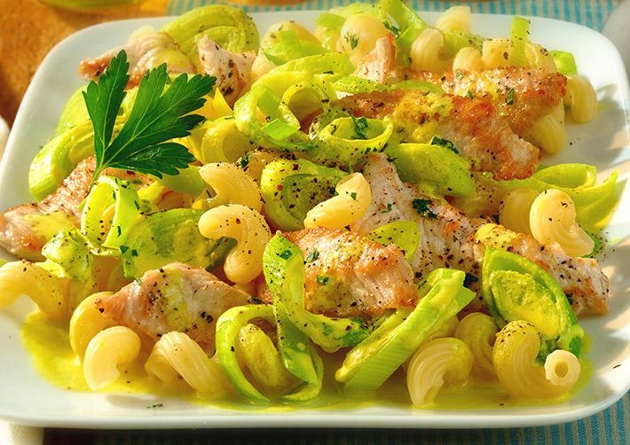 Putenbrust mit Lauchnudeln