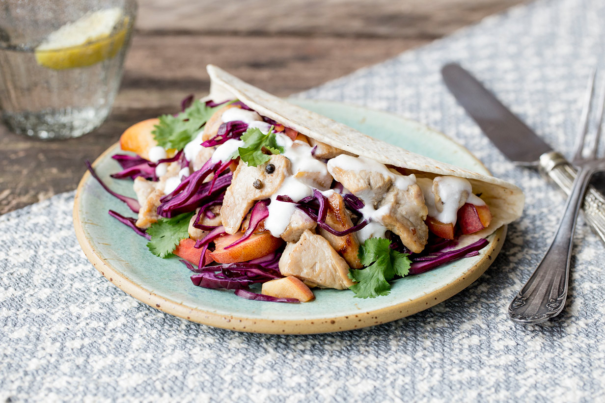 Trisha’s Peachy Pork Tortillas