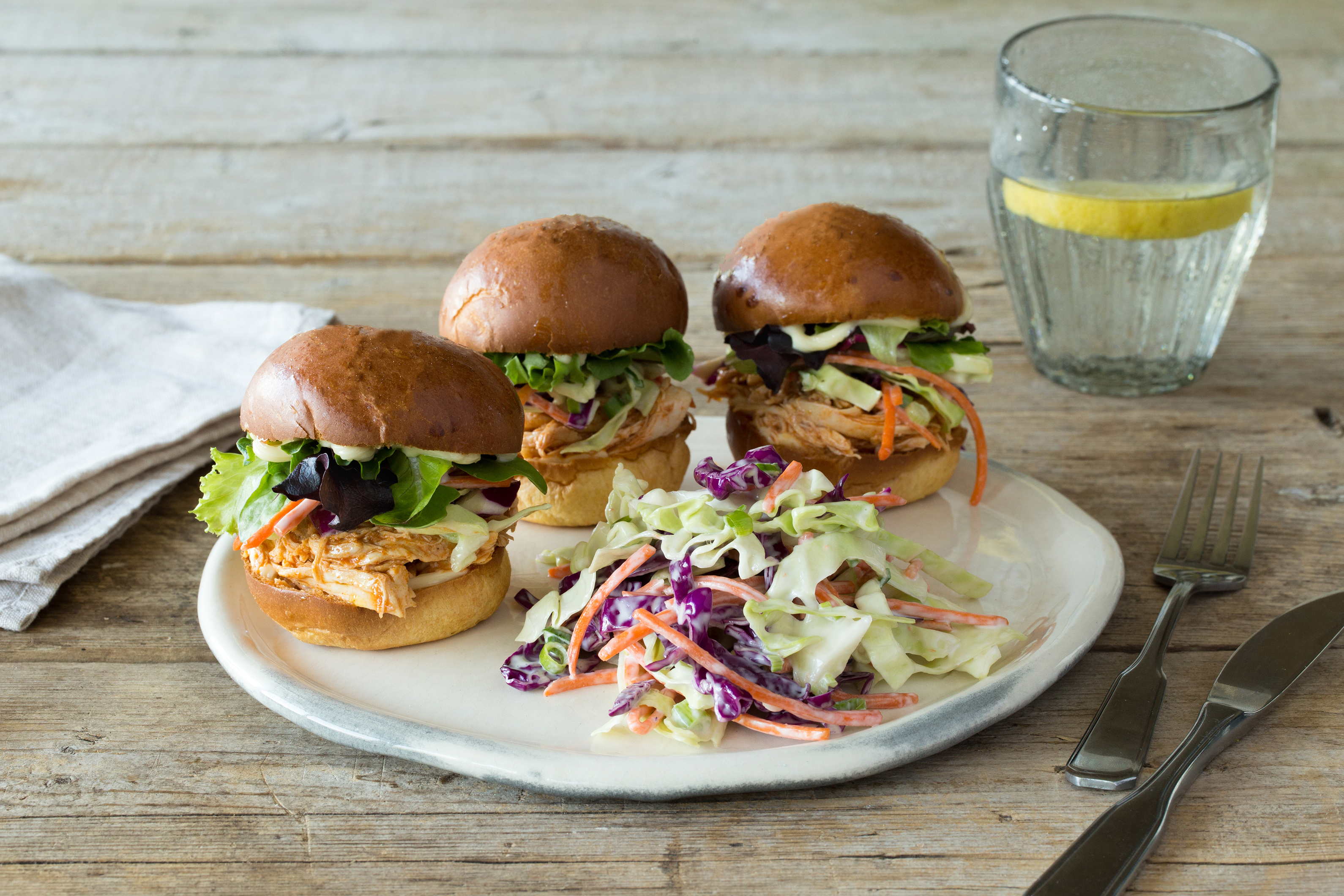 Eastern Carolina Pulled Chicken Sliders on Brioche