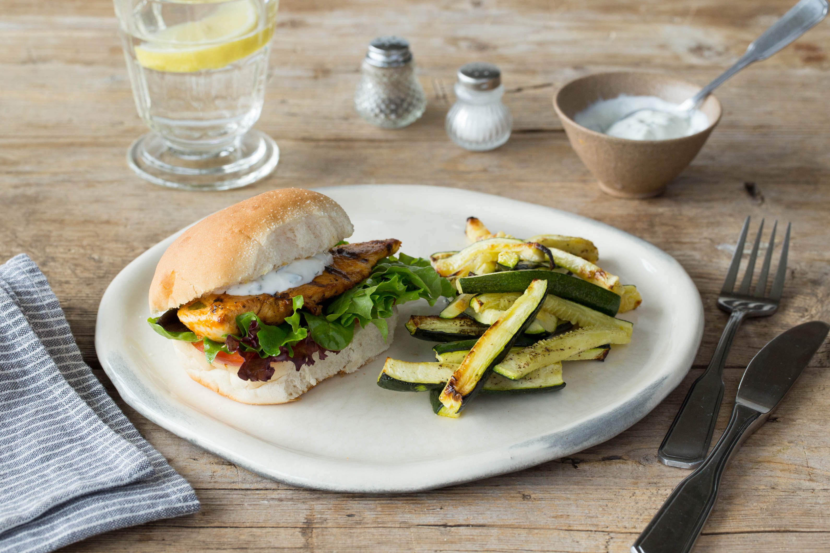 Bollywood Chicken Burger with Zucchini Fries