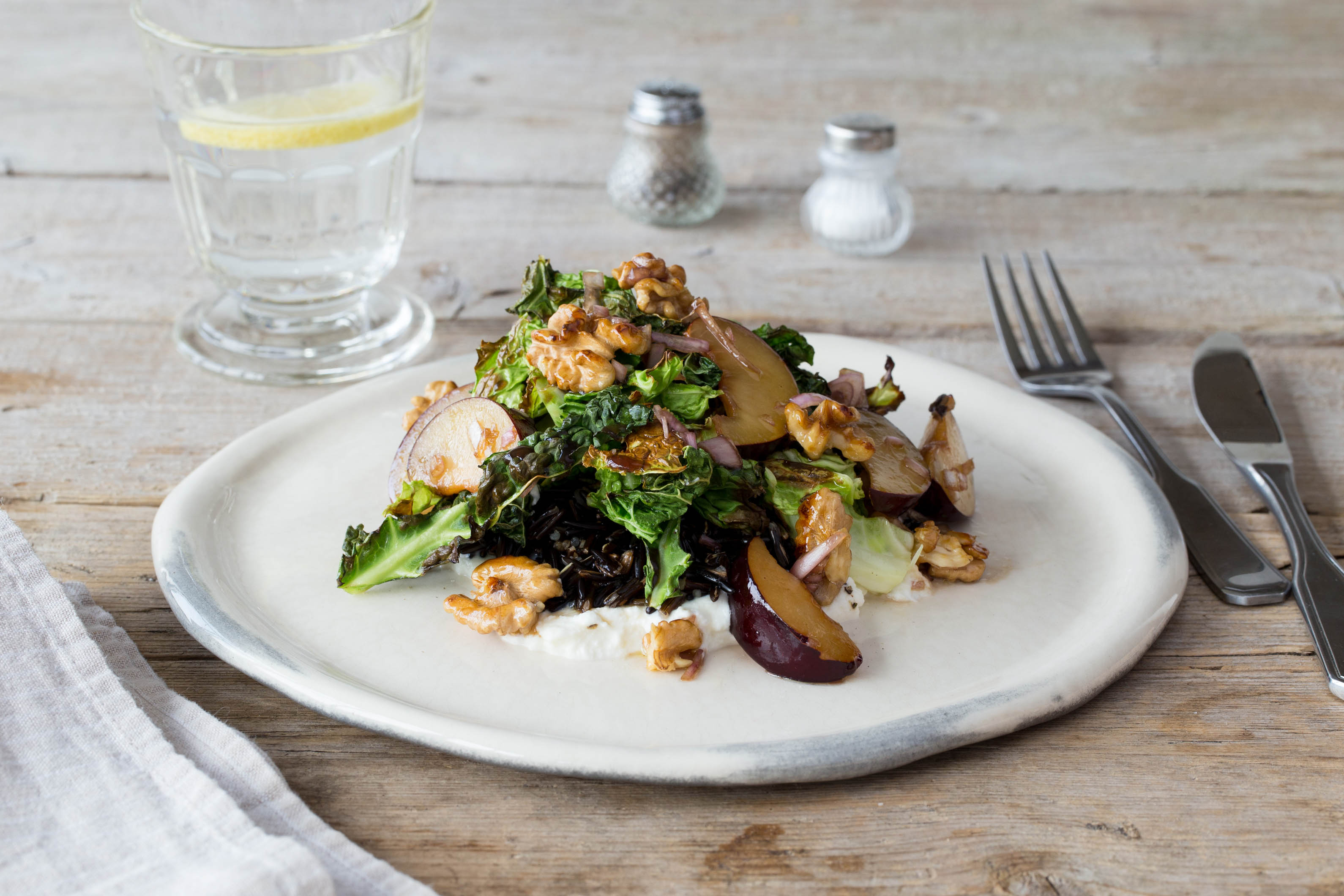 Charred Kale and Plum Salad