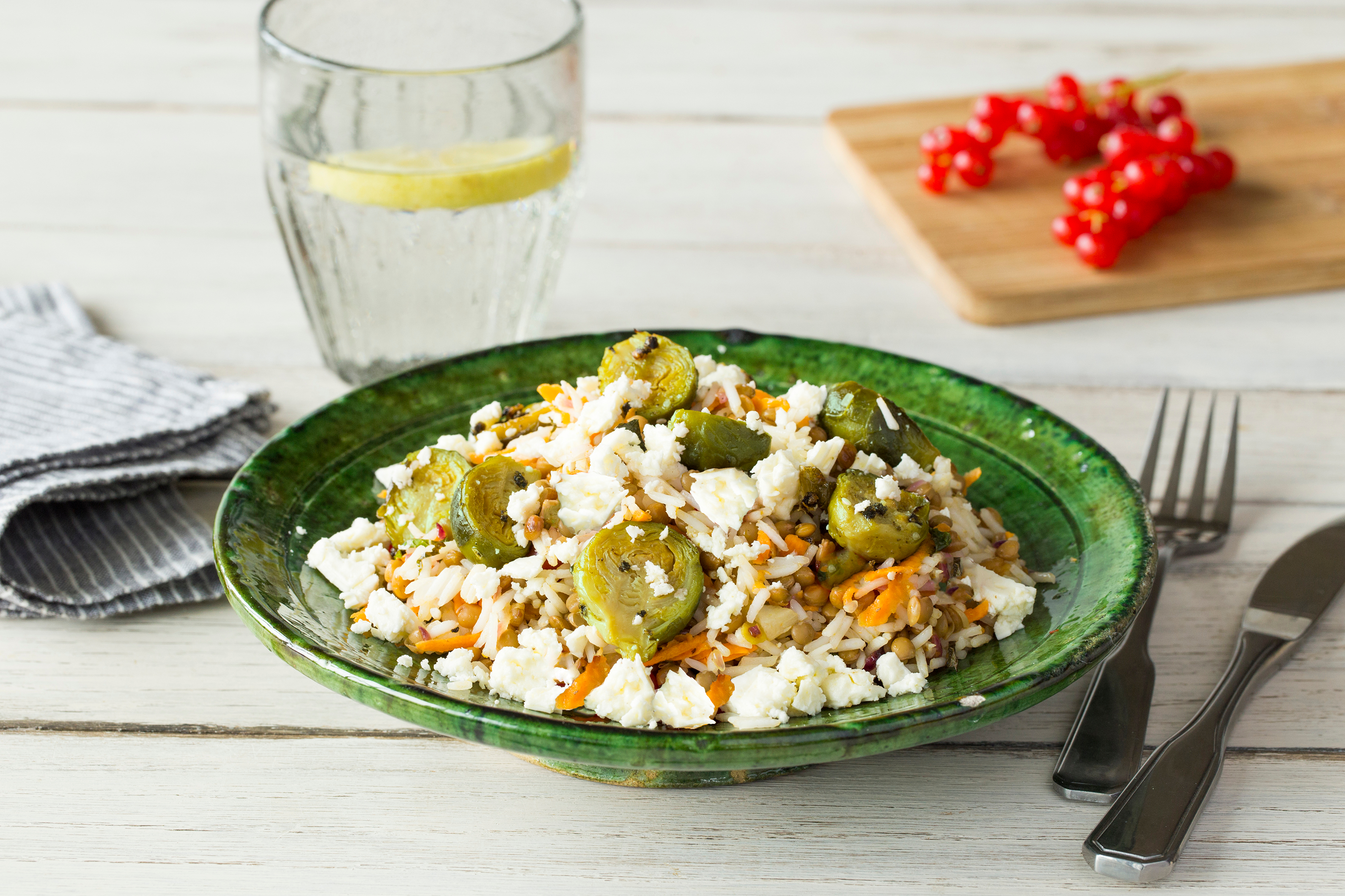 Za’atar Roasted Sprouts with Rice & Lentil Salad