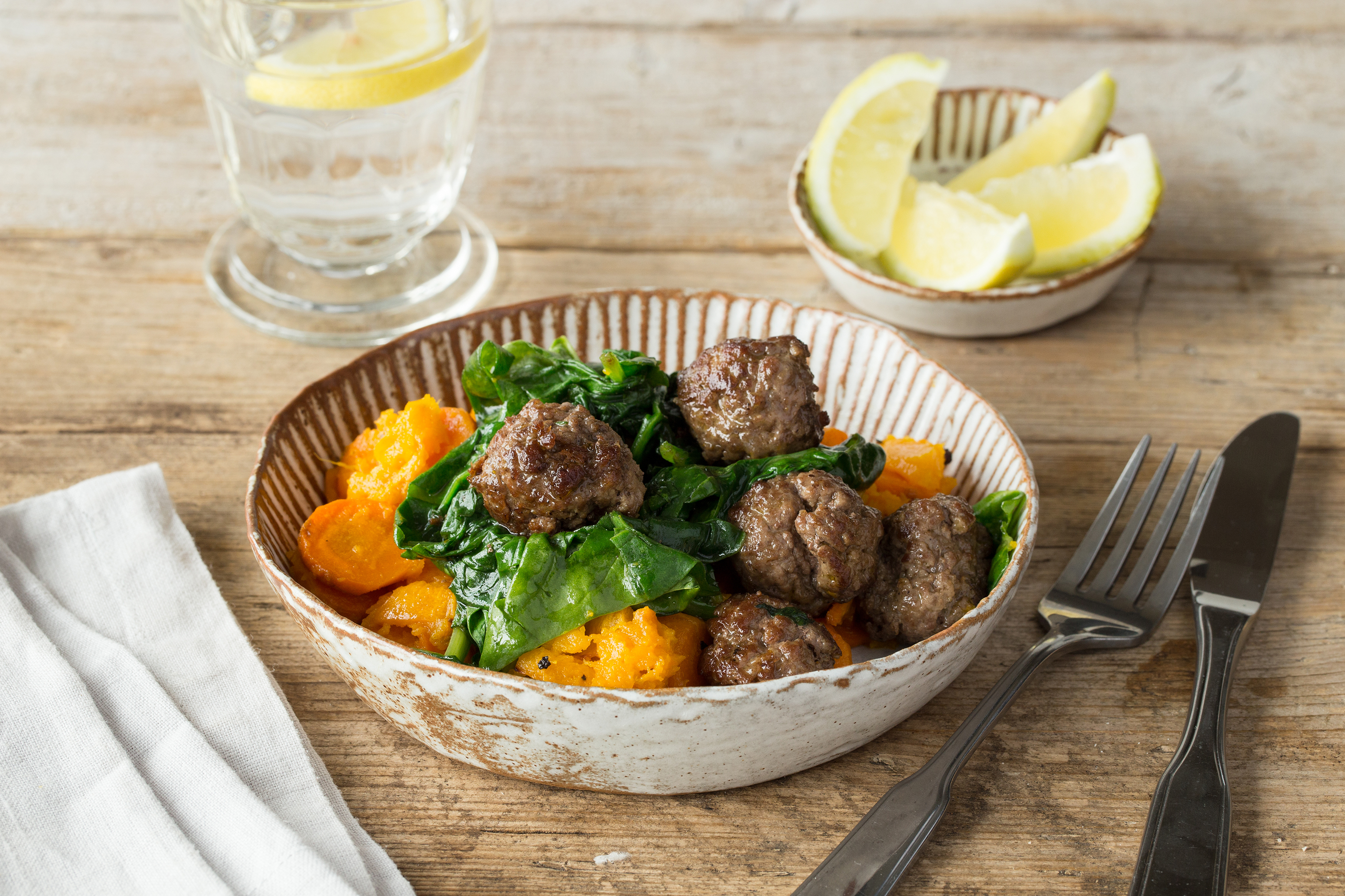 Beef Meatballs with Sweet Pumpkin & Carrot Mash