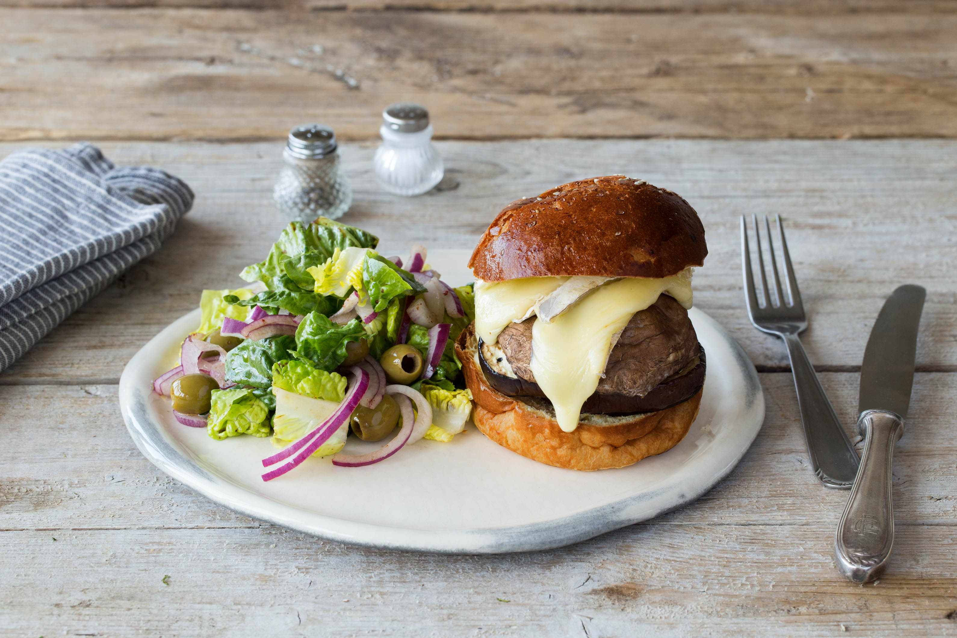 Mushroom, Aubergine and Cheese Burgers