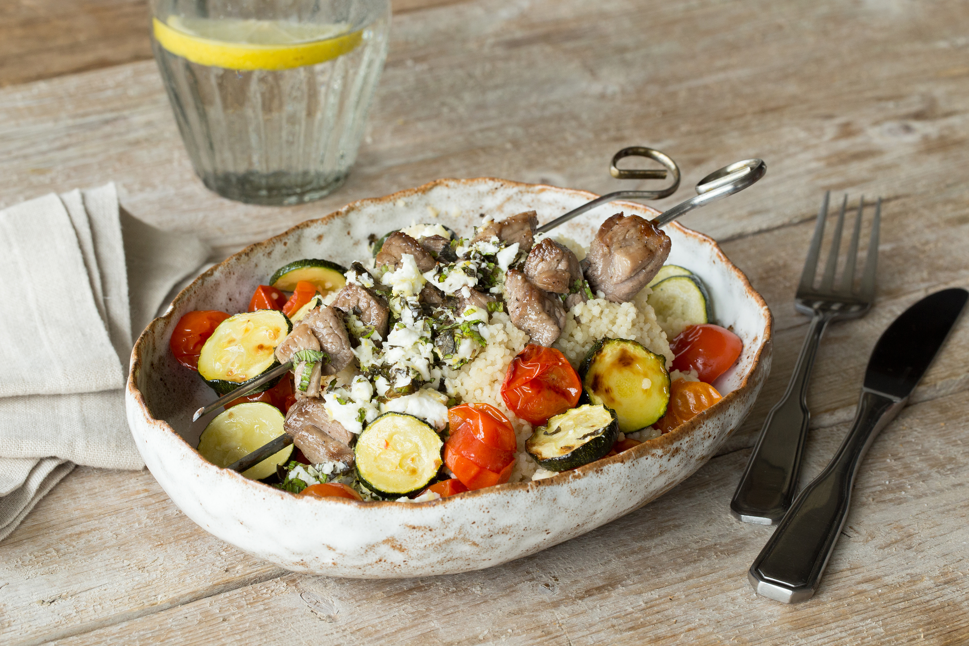 Lamb Skewers With Mint & Fetta Gremolata