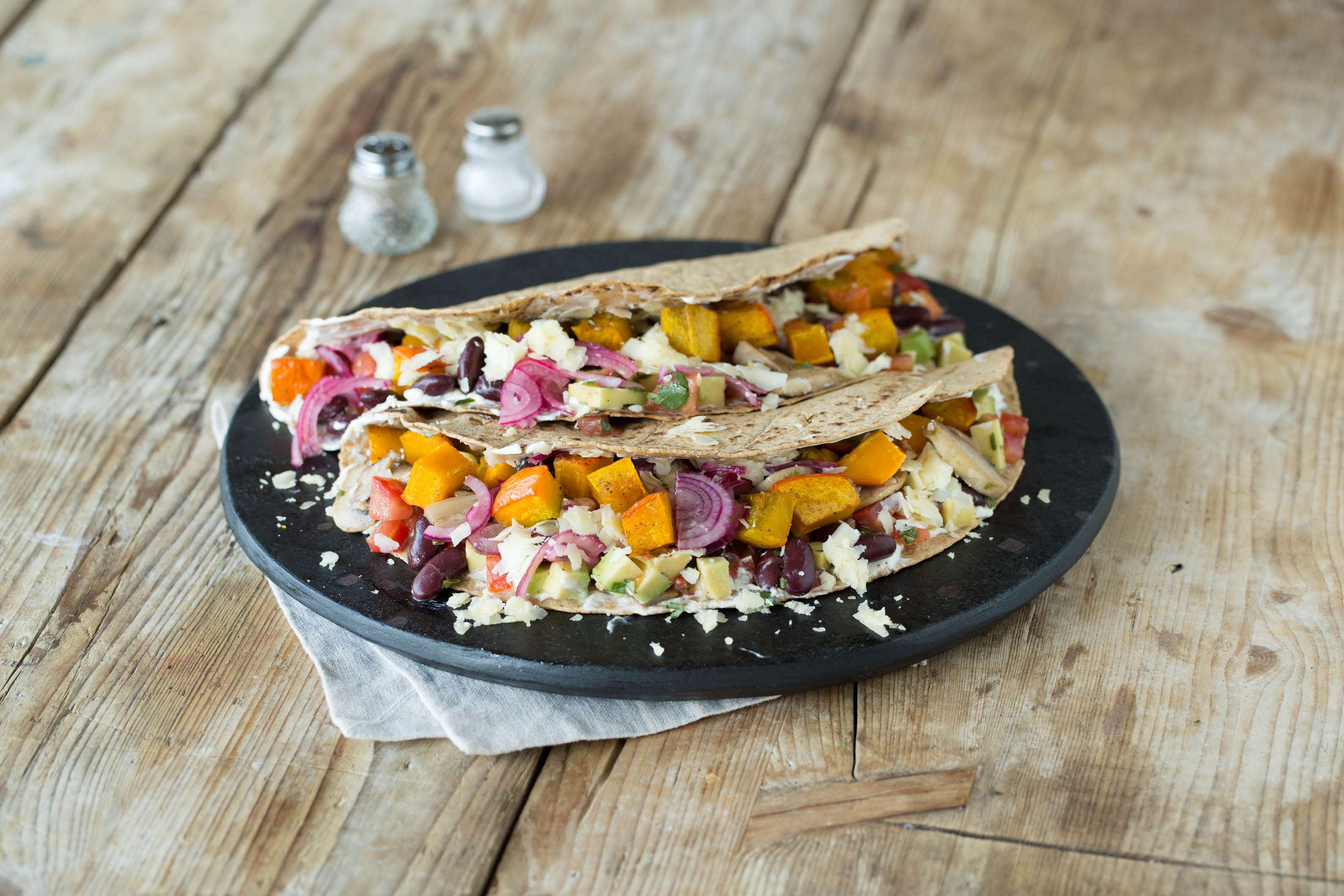 Herbstliche Kürbis-Tacos mit Kidneybohnen,