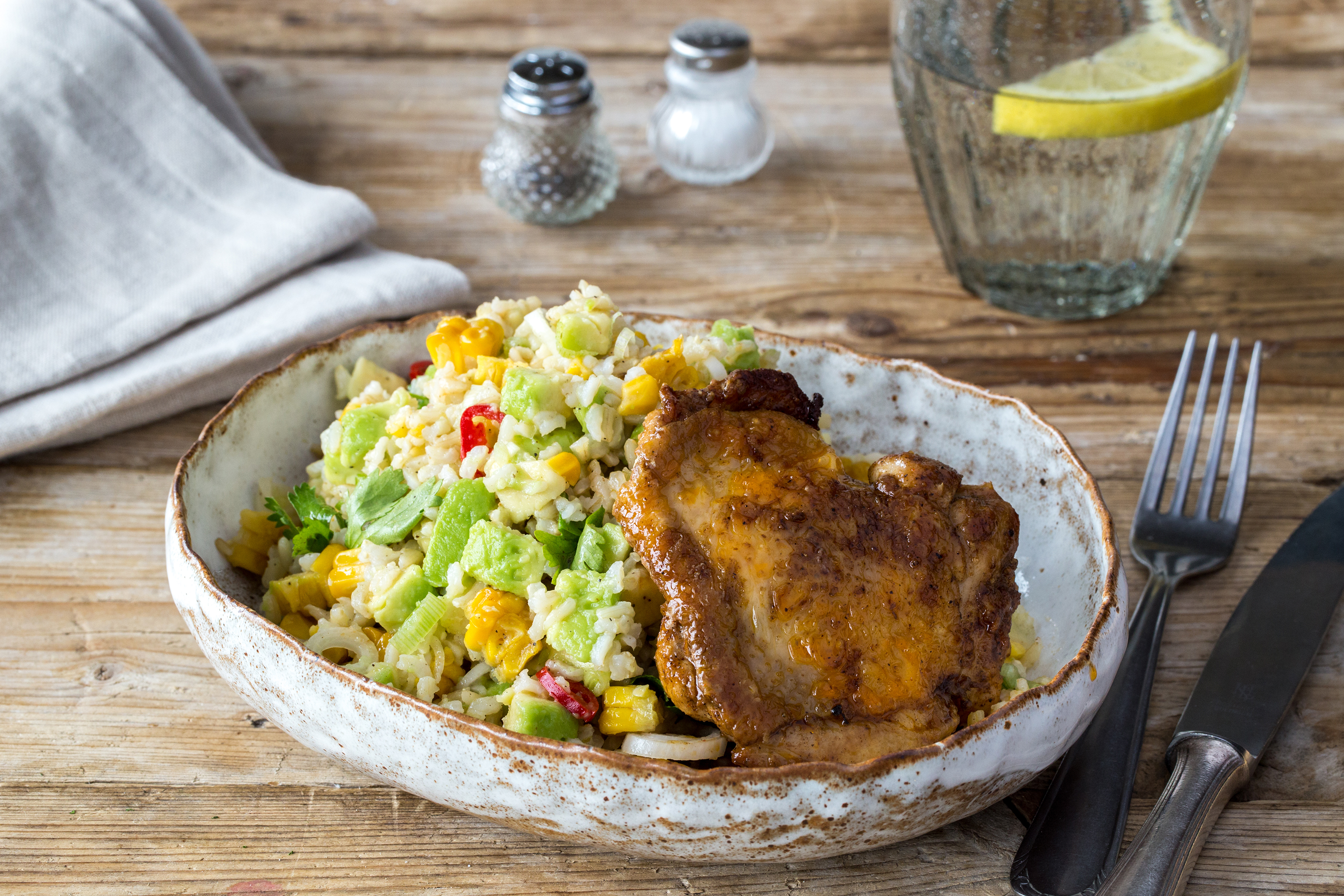 Family Cajun Chicken with Brown Rice Salad