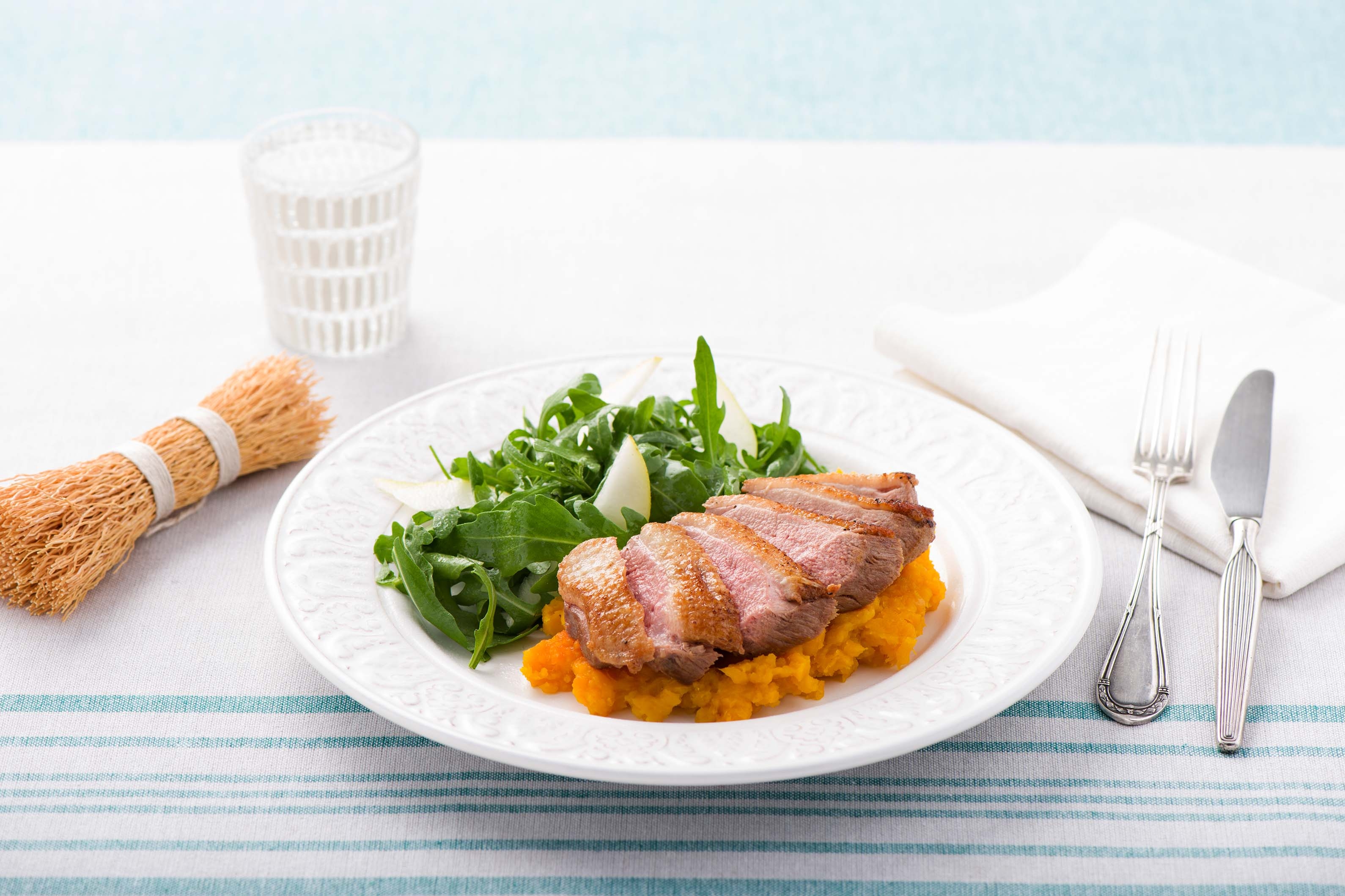 Roast Duck with Pumpkin Puree & Pear Salad