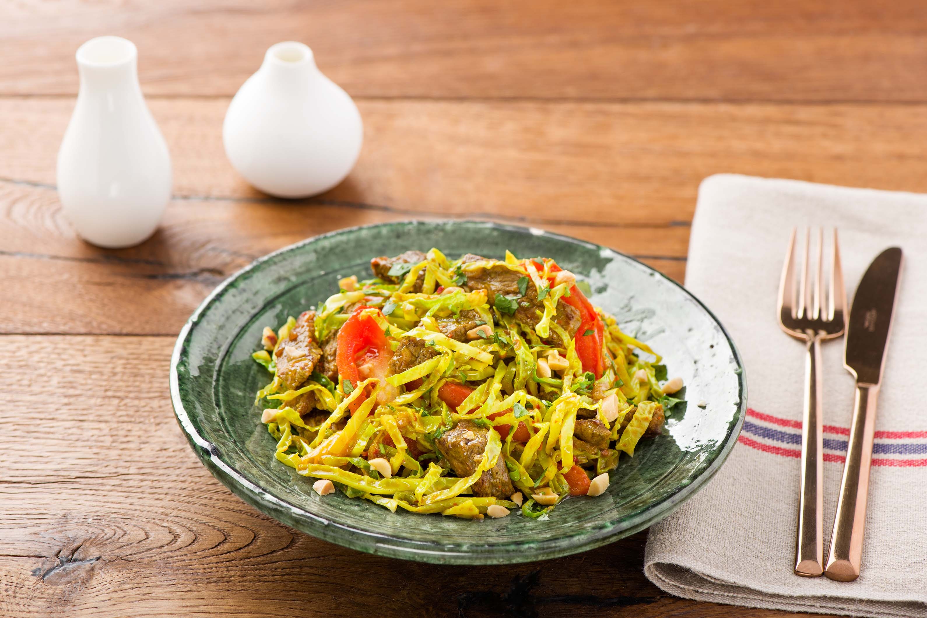 Northern Thai-Style Galaam Oop with Beef, Simmered Cabbage, and Turmeric