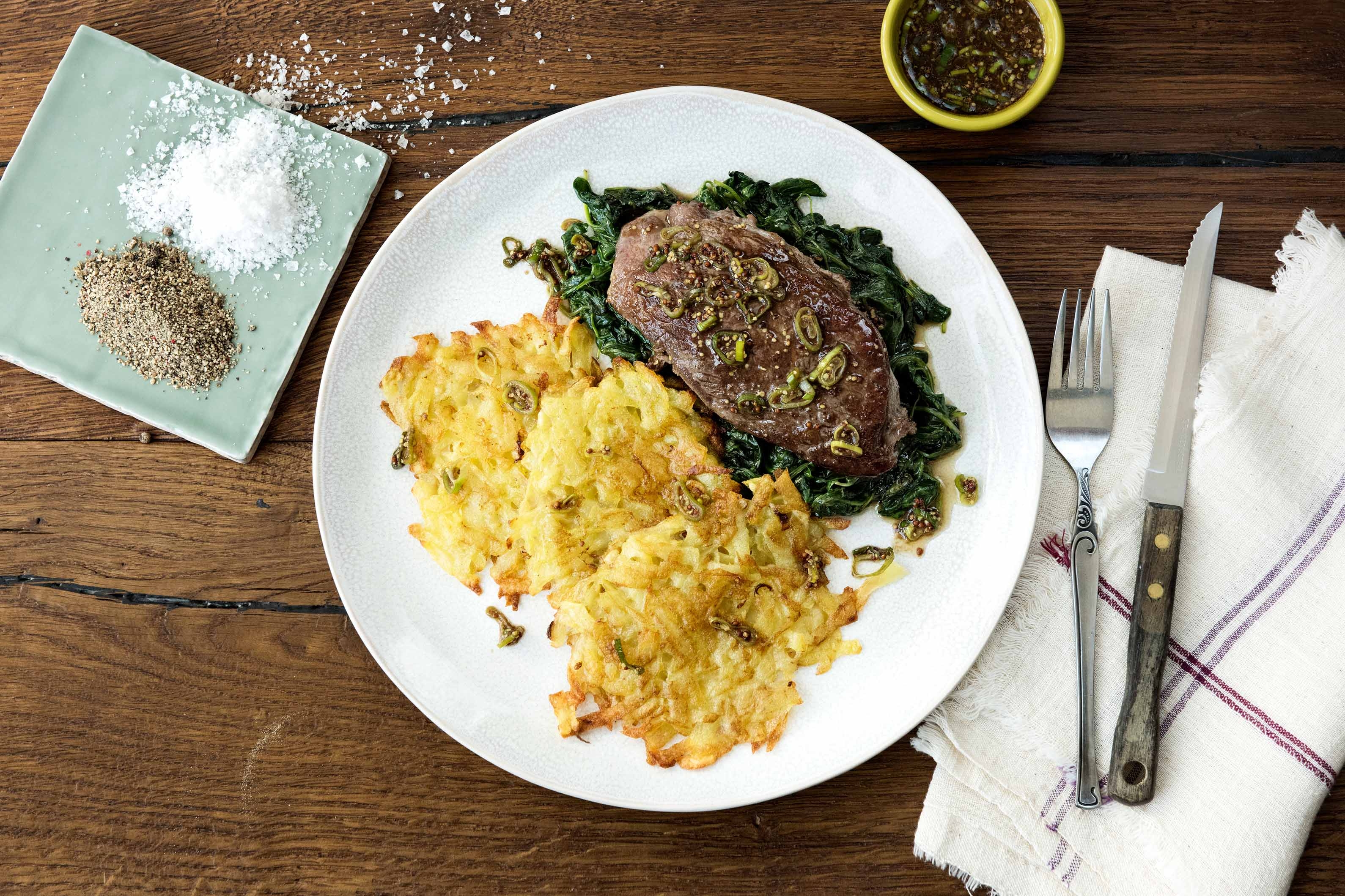 Post-Marinated Steak with Potato Rosti