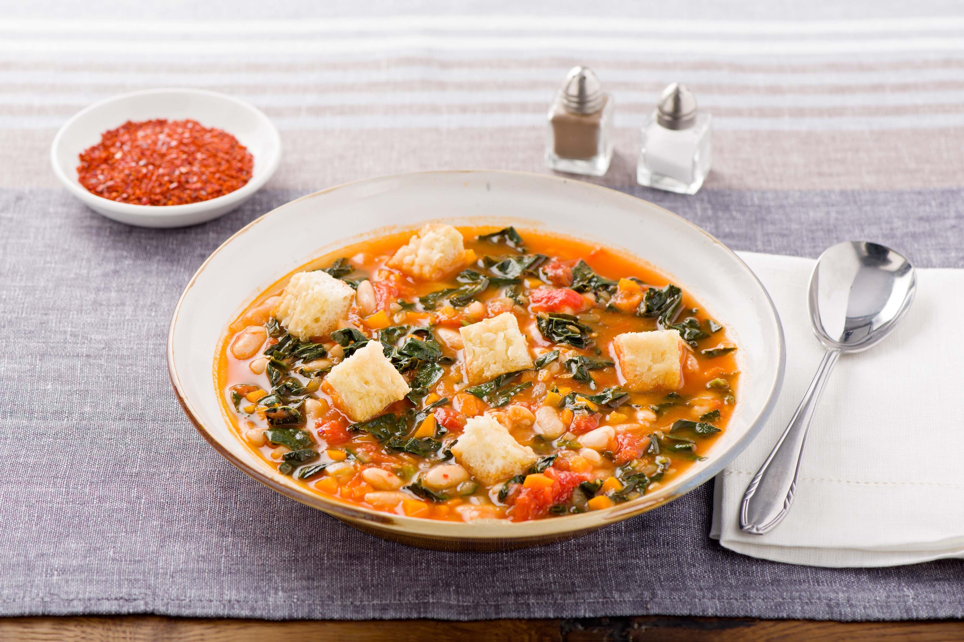 Tuscan Ribollita with Kale and Parmesan Croutons