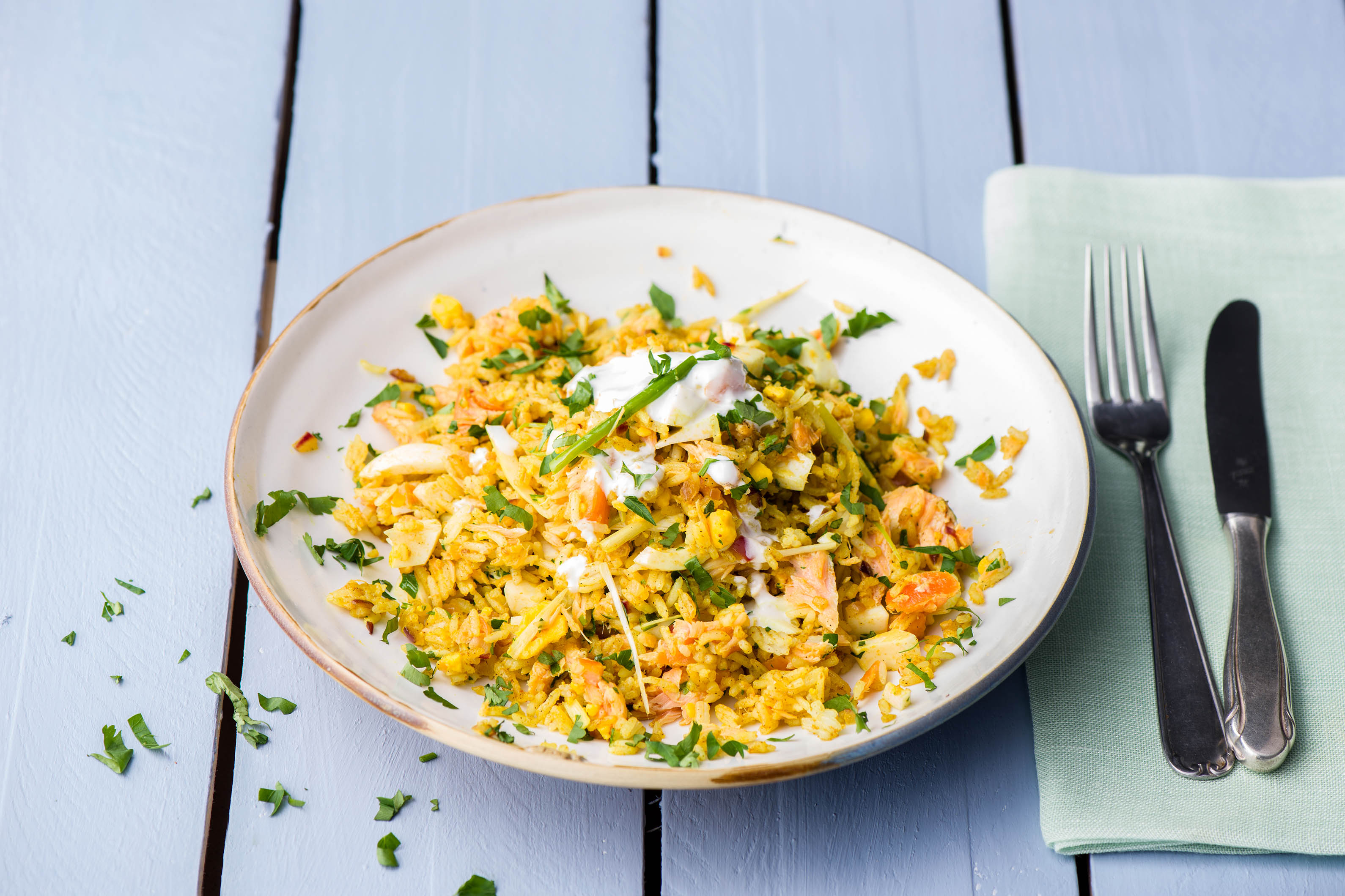 Indische „Kedgeree“-Reis-Pfanne
