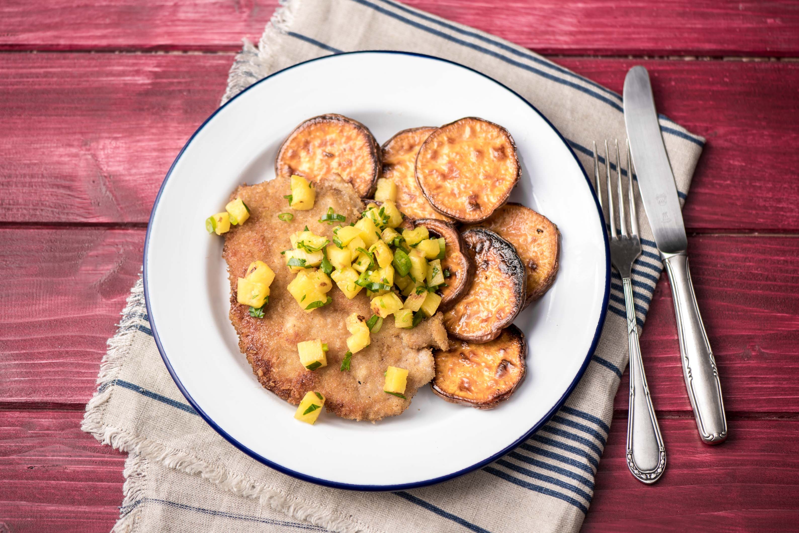 Pork Schnitzel with Summery Pineapple Salsa