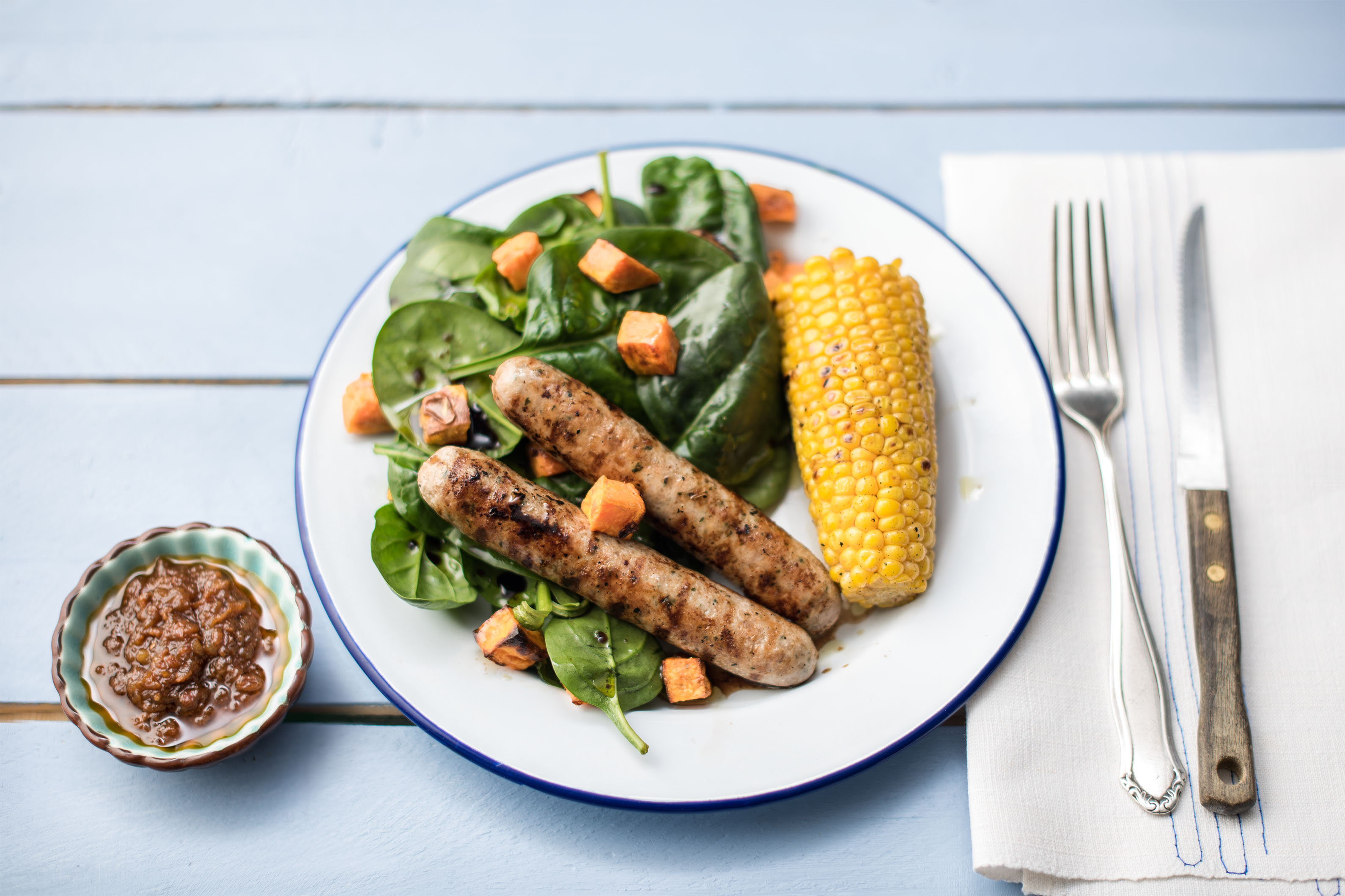 Aussie Beef Sausages with Tomato Chutney