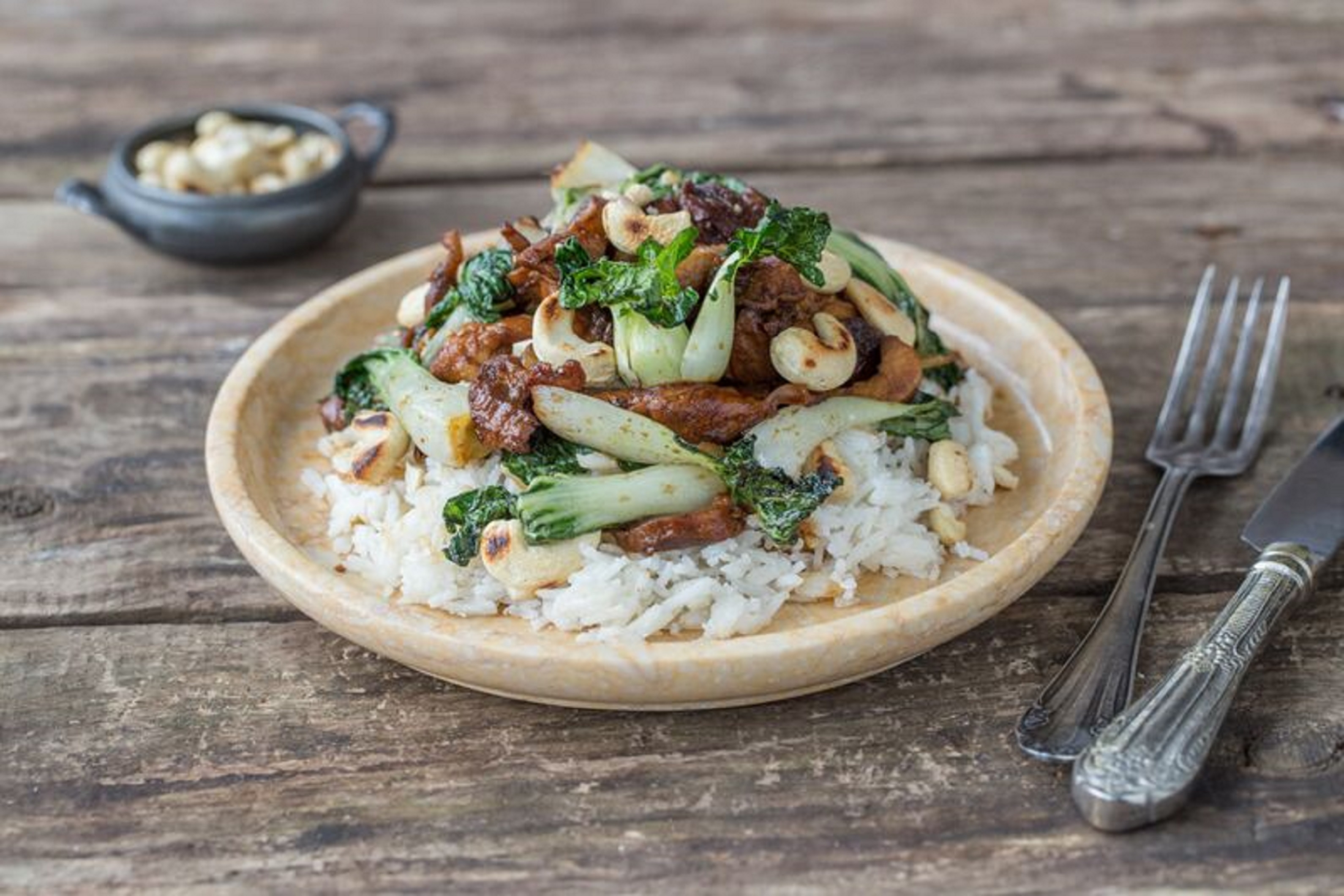 Glazed Teriyaki Chicken with Baby Bok Choy and Coconut Brown Rice
