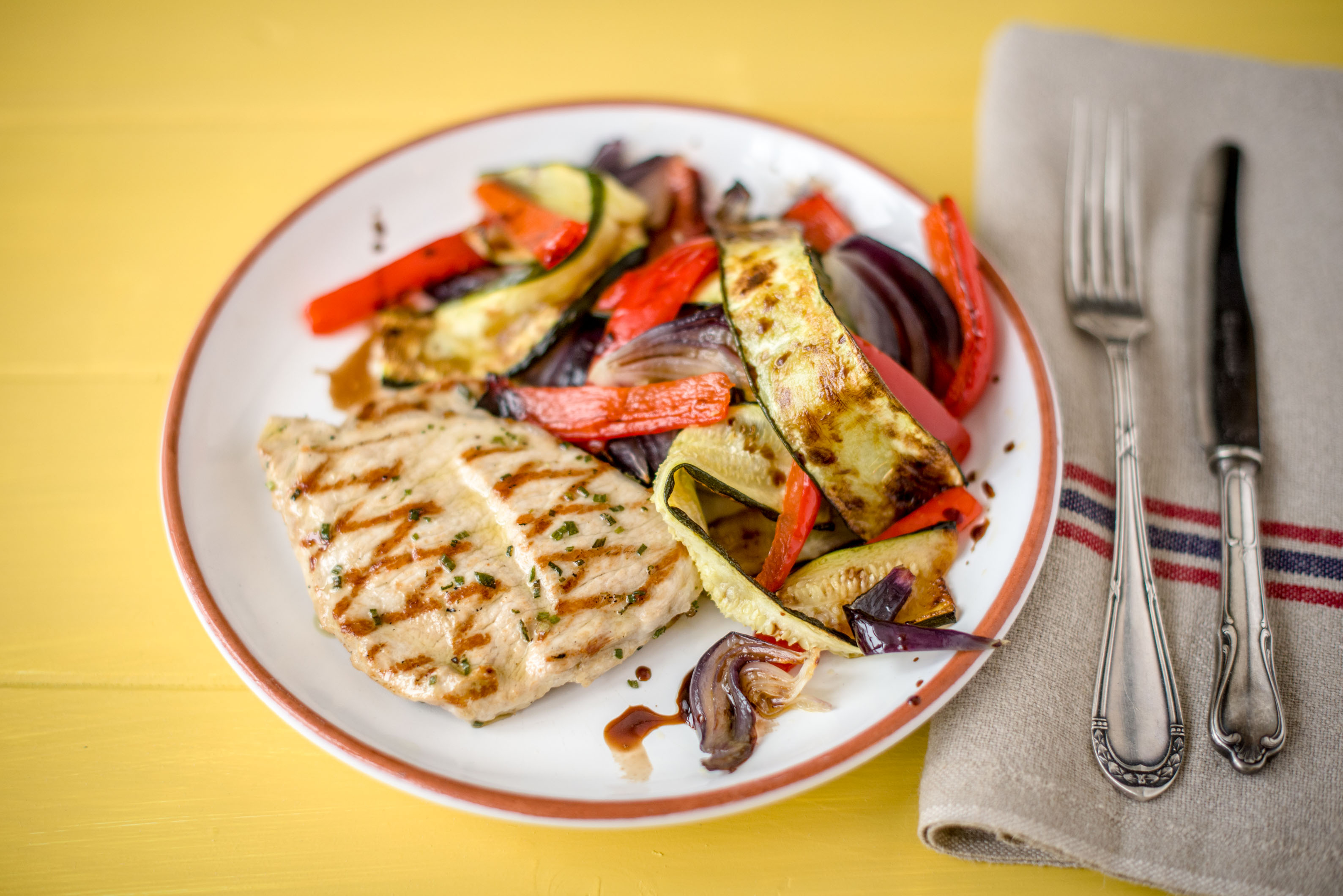 Pork with Summer Ratatouille & Reduced Balsamic