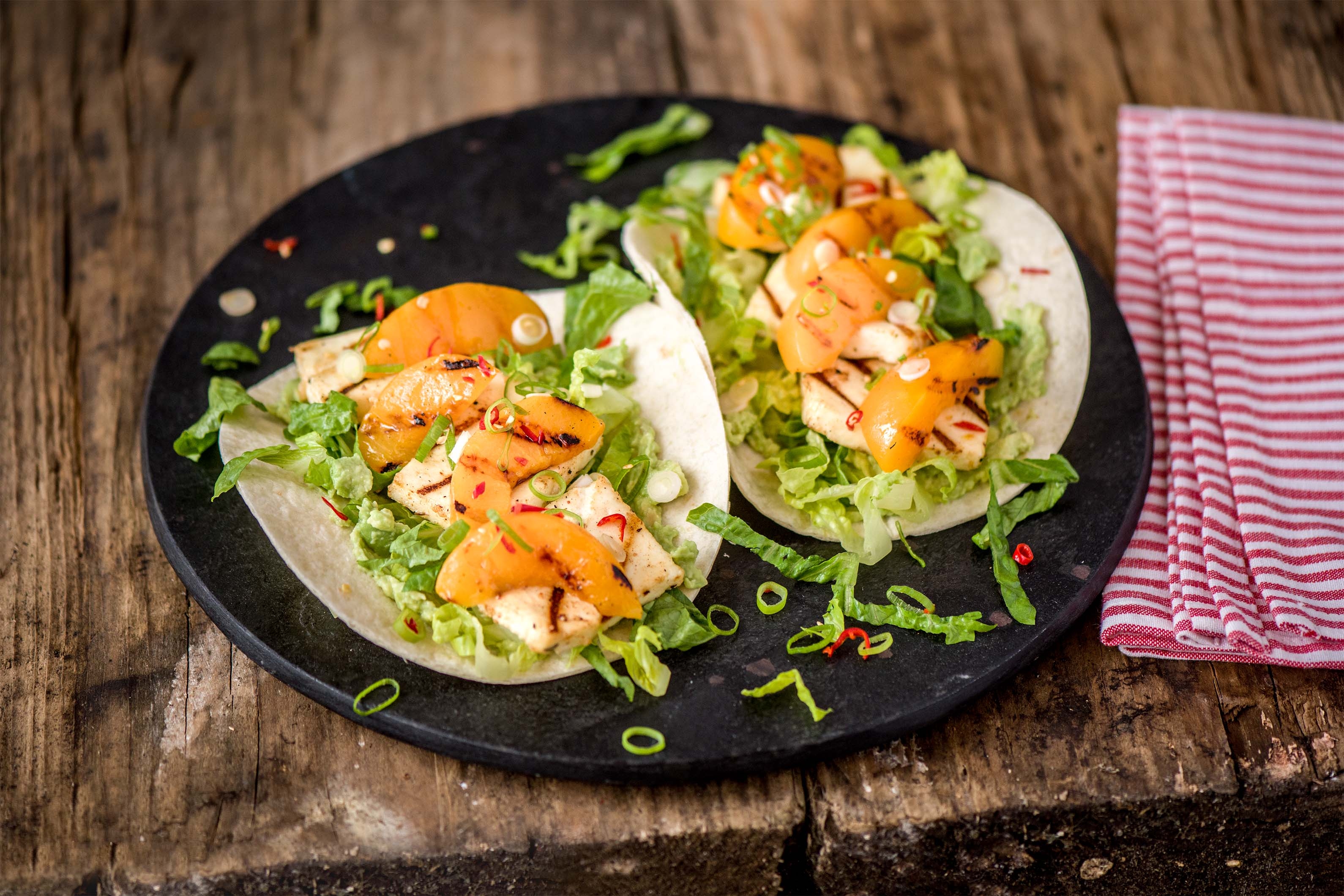 Paneer & Peach Tacos