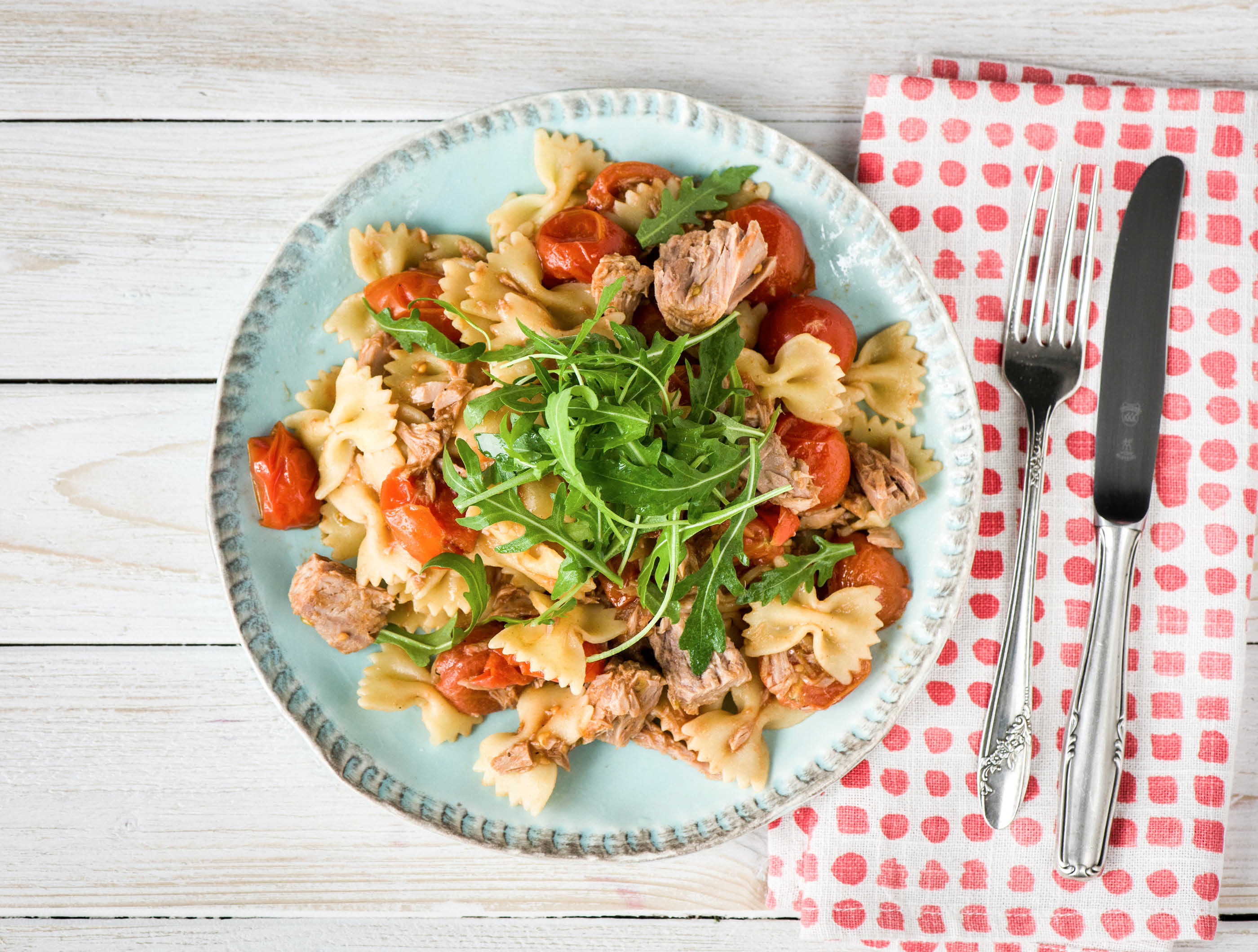 Jack’s witte tonijn met farfalle in cherrytomatensaus
