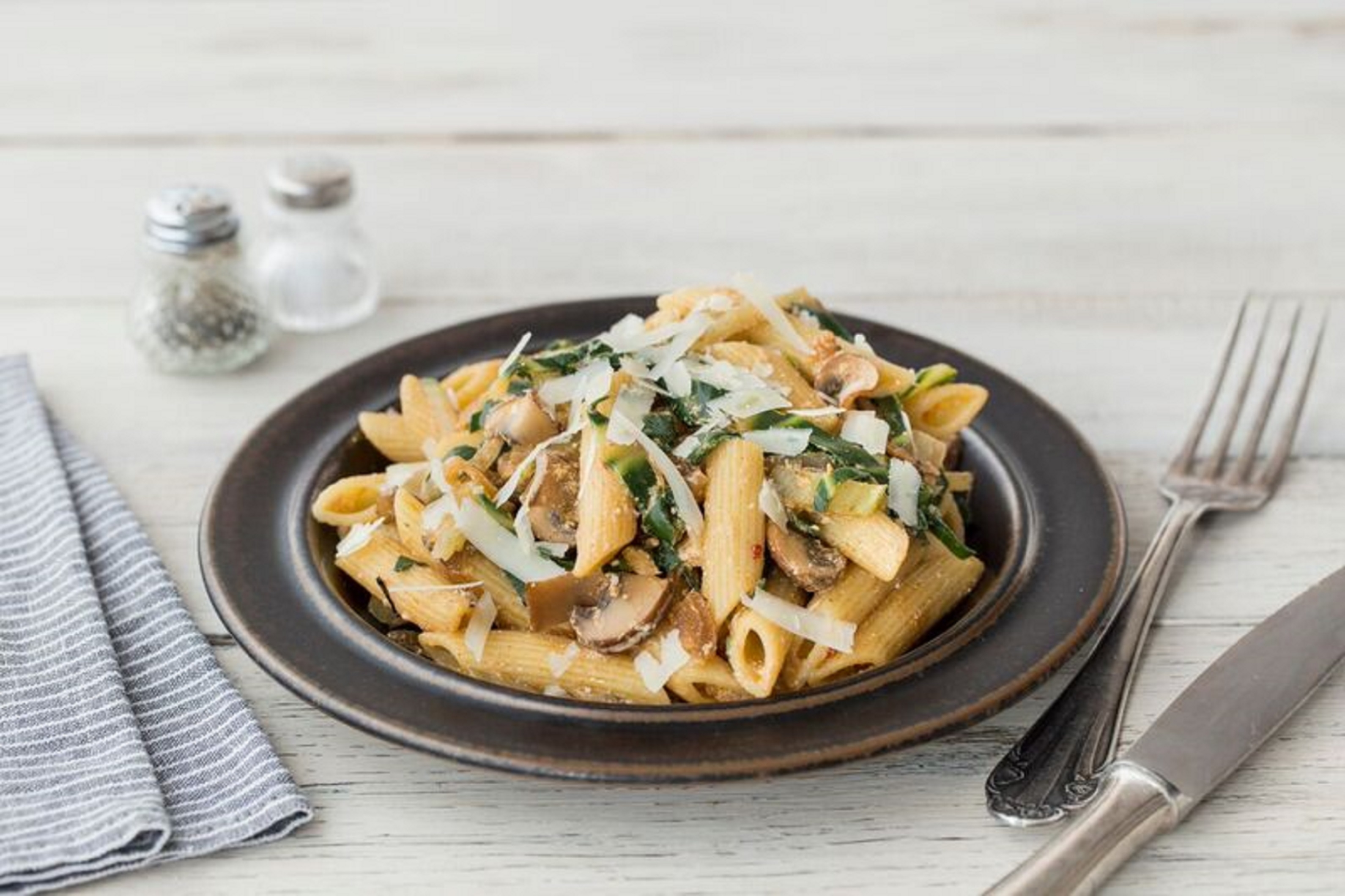 Swiss Chard & Wild Mushroom Penne with Chili and Parmesan