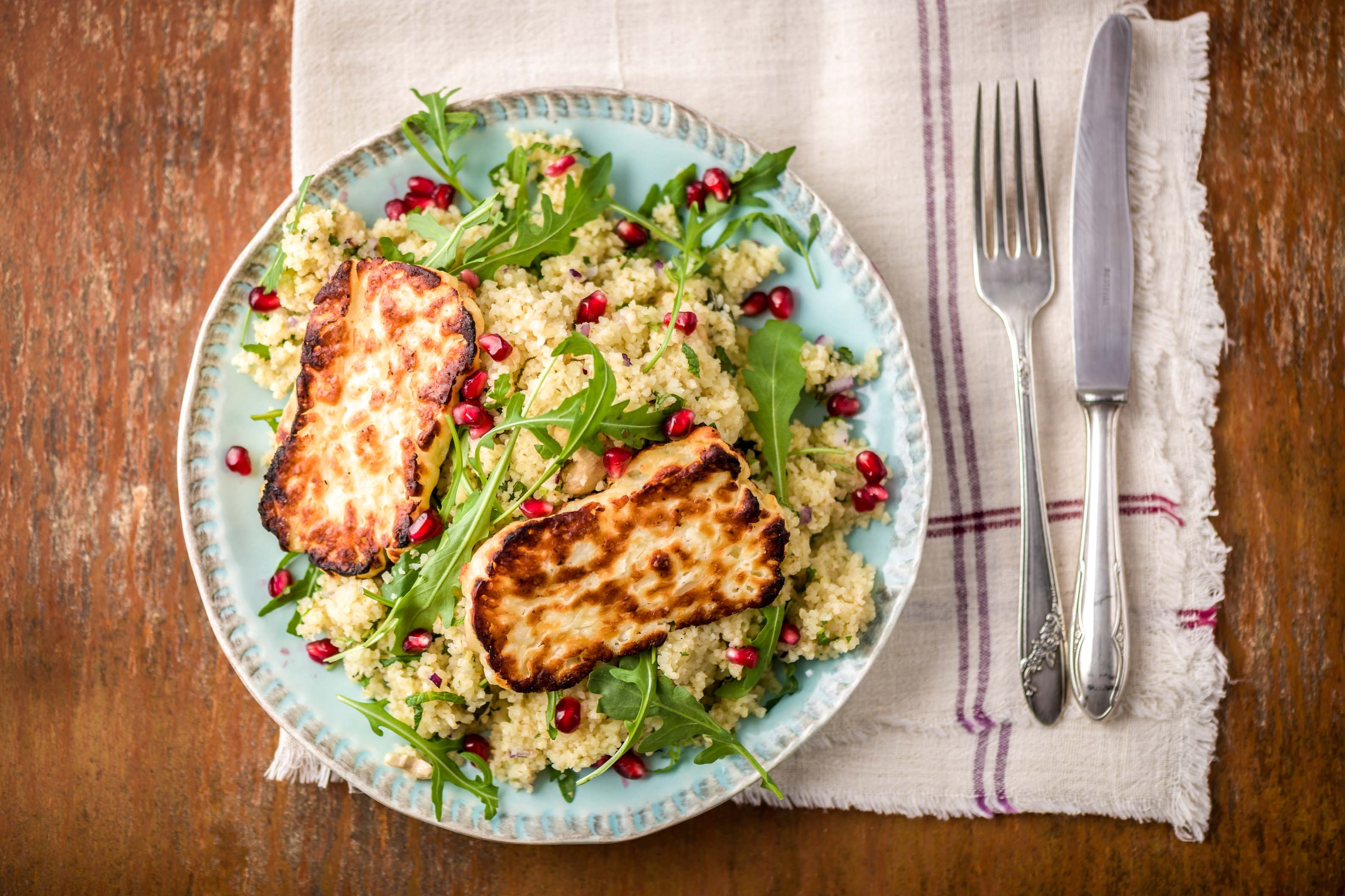 Tabbouleh with Grilled Halloumi and Pomegranate