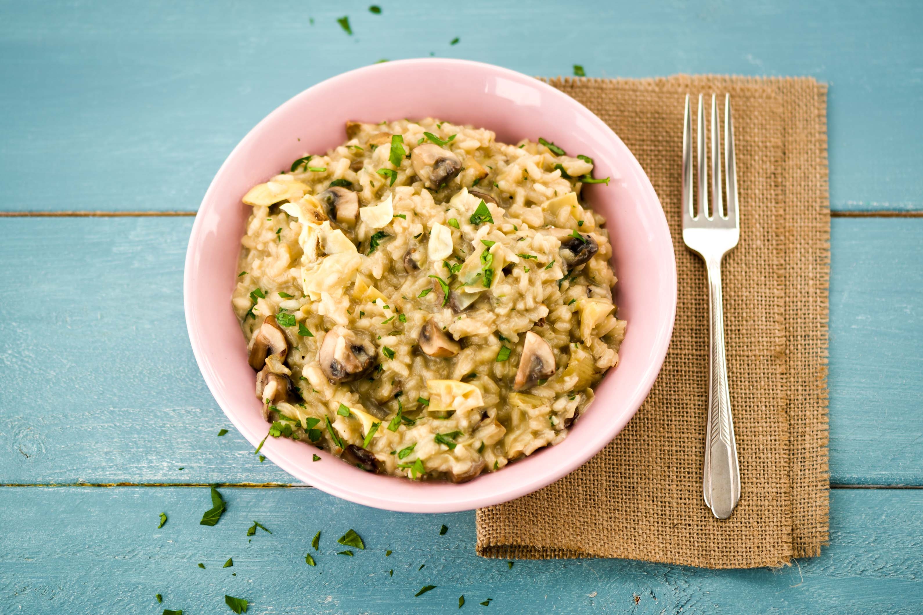 Grilled Artichoke, Chestnut Mushroom and Zesty Thyme Risotto