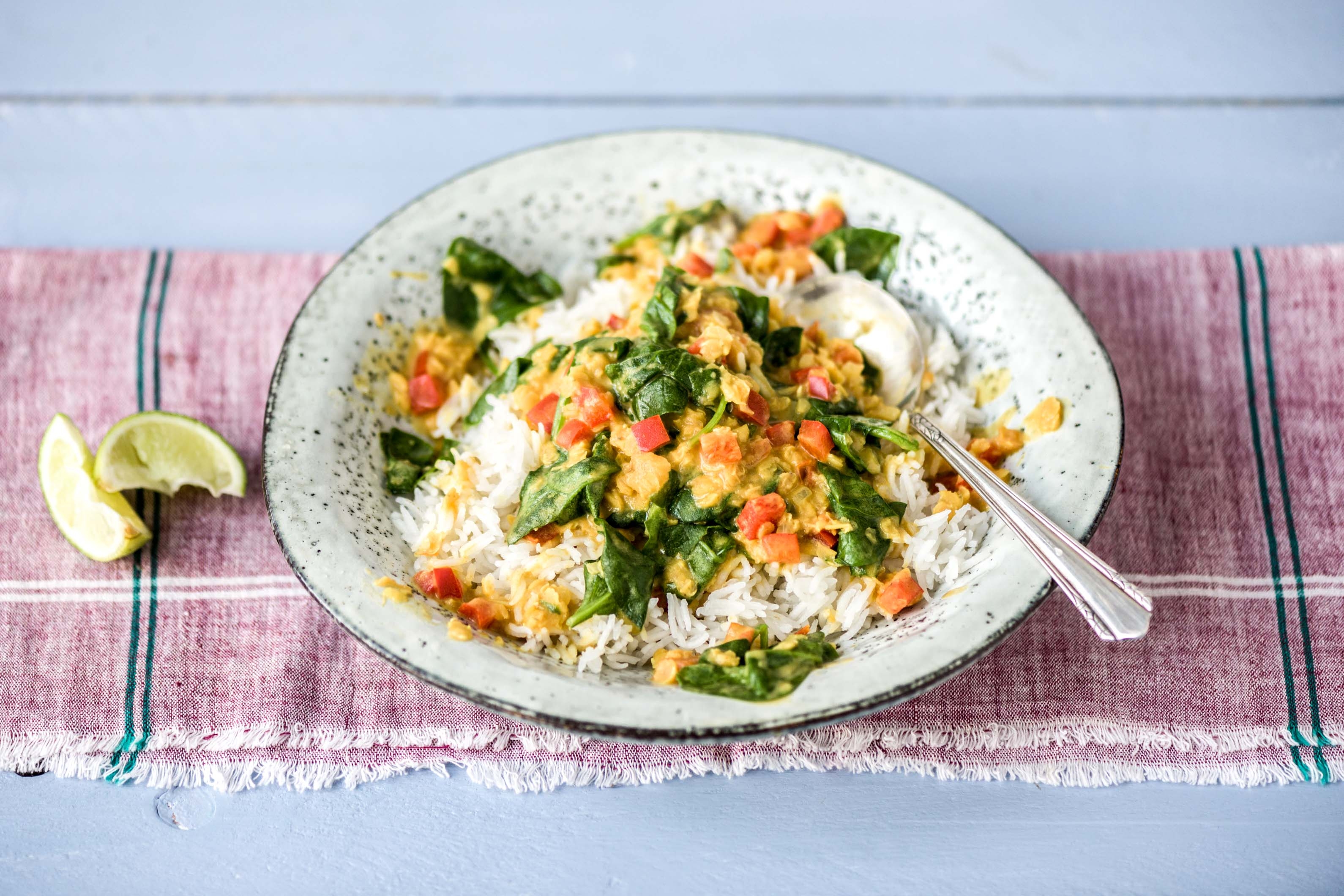 Pikanter Linsen-Gemüse-Eintopf mit Kokosmilch