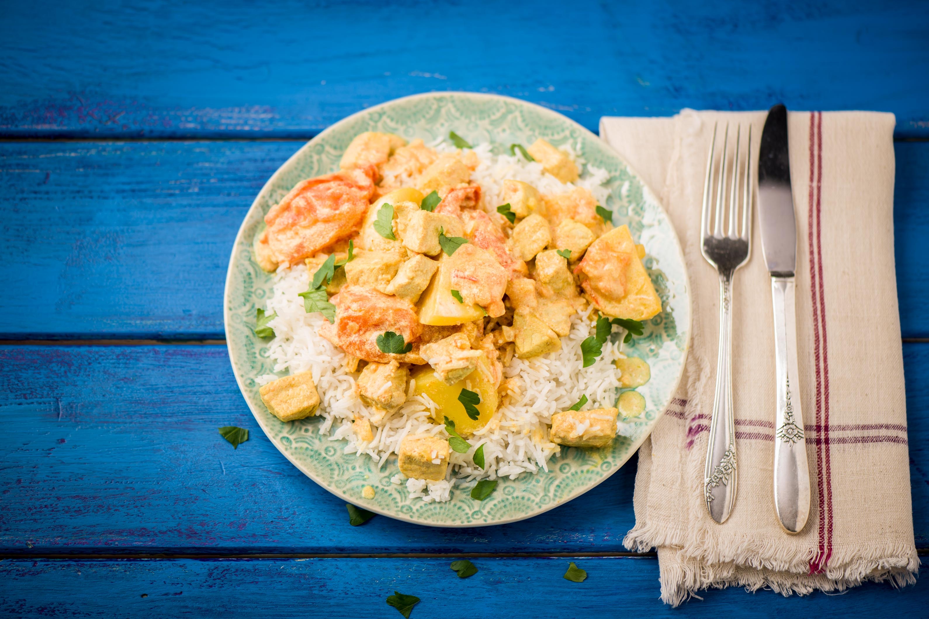 Wie in Indien: Schweinefleisch-Curry auf Basmatireis