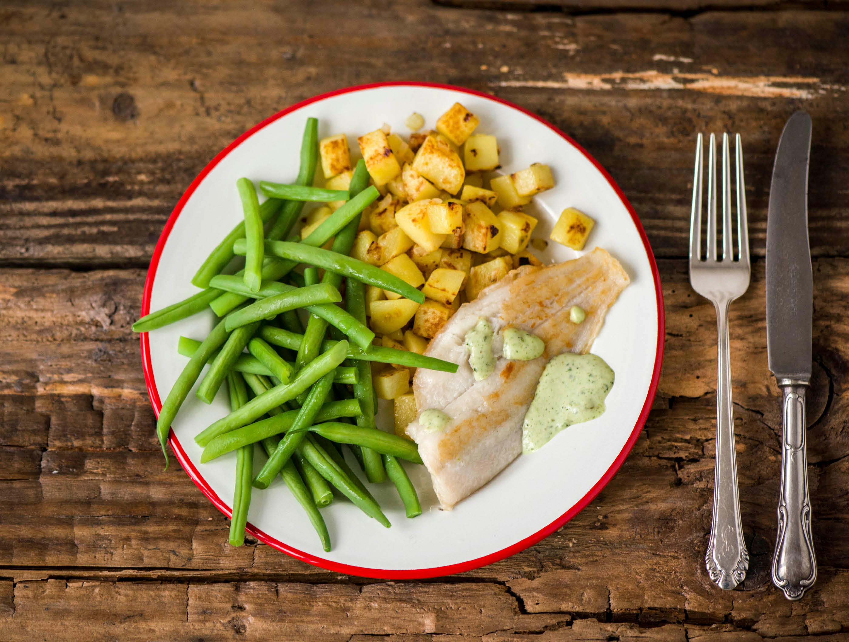 Scholfilet met boontjes en Franse ravigottesaus