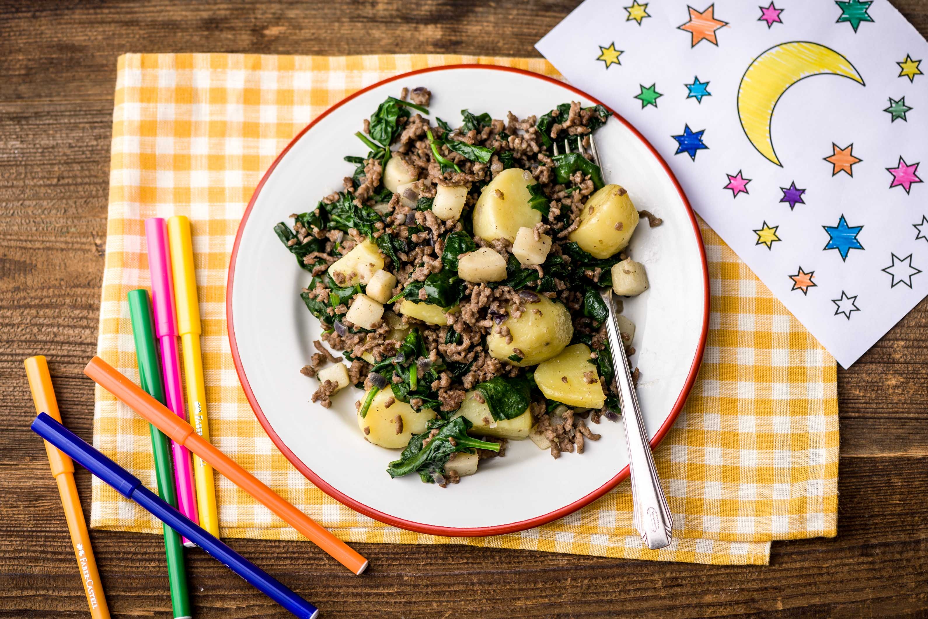 Spinazie-gehaktschotel met peterseliewortel