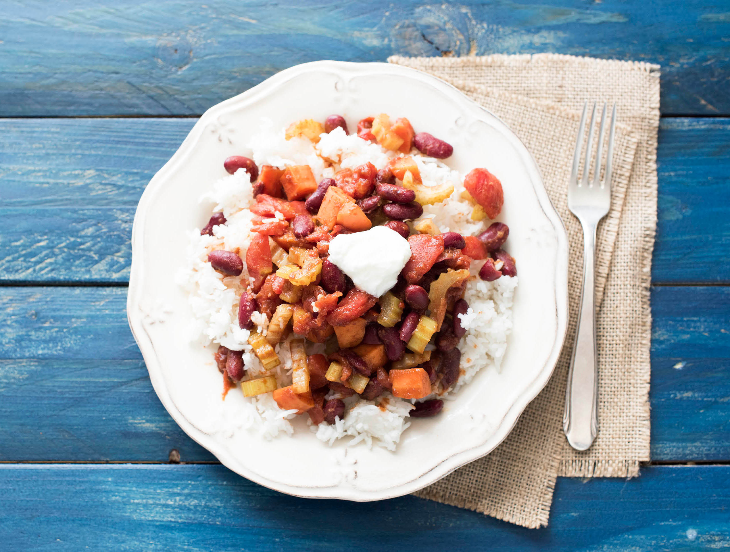 Pittige Mexicaanse chili met volle yoghurt