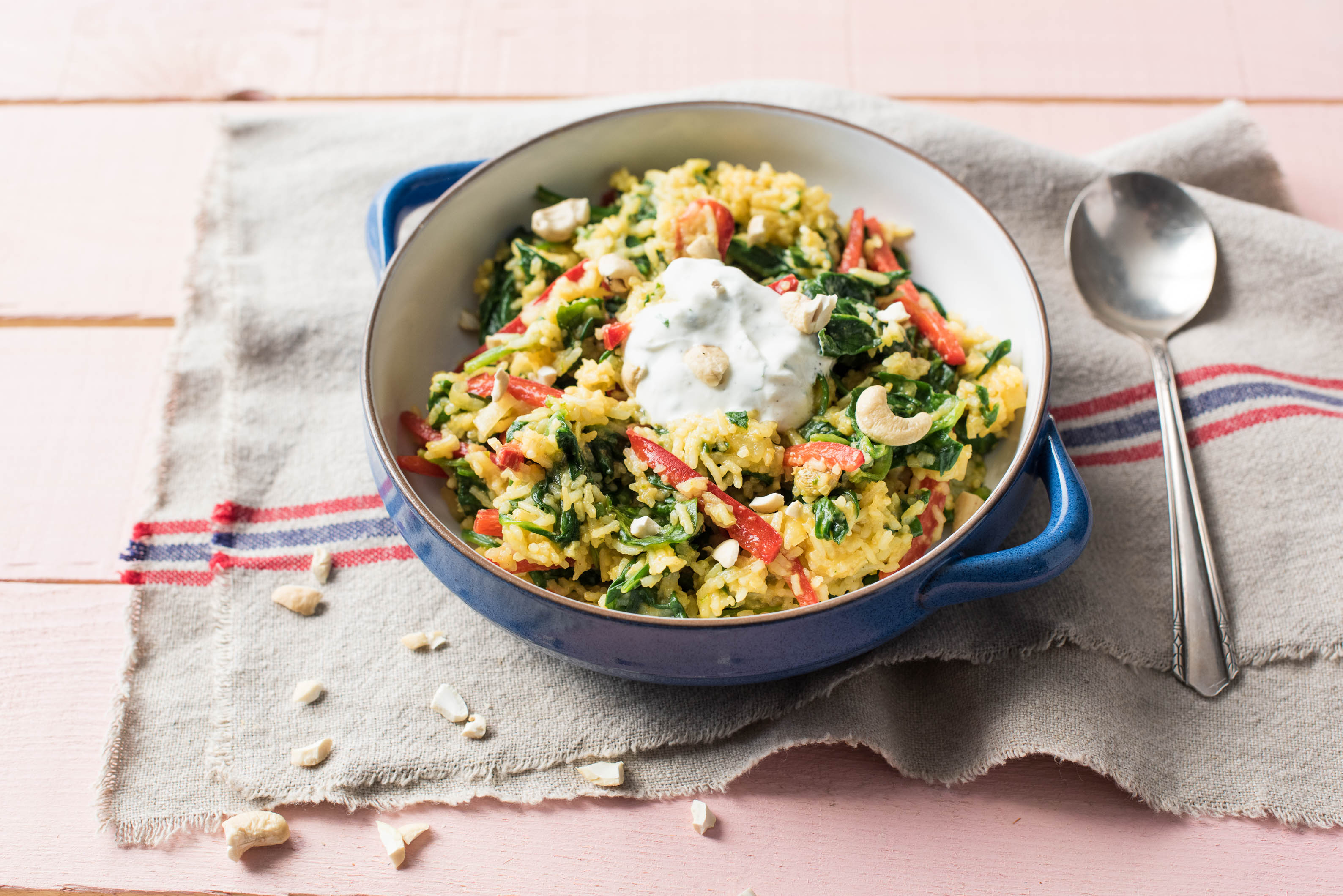 Schnelle, indische Spinat-Reispfanne