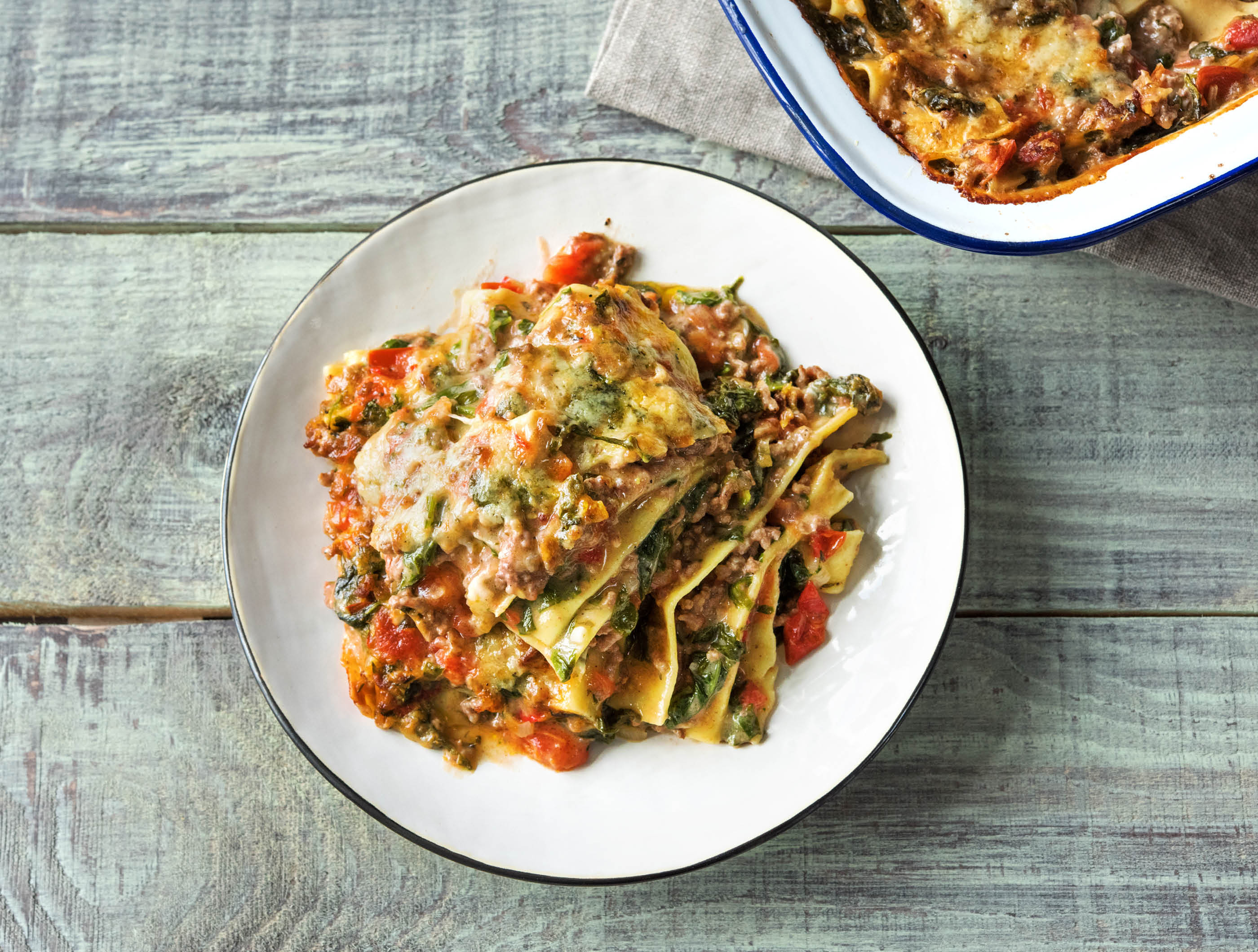 Lasagne onctueuse au haché de bœuf et aux épinards