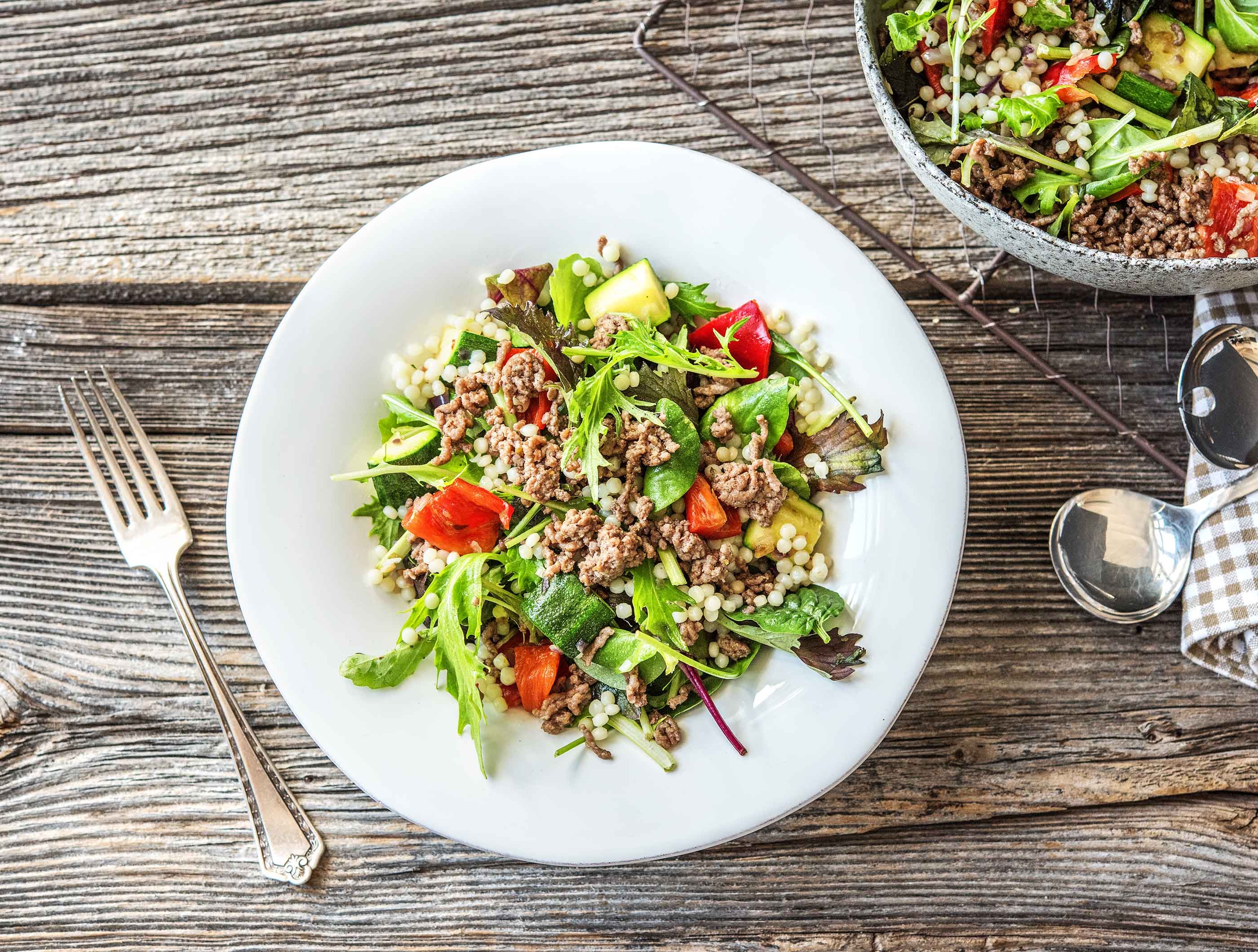 Salade de couscous perlé au boeuf haché