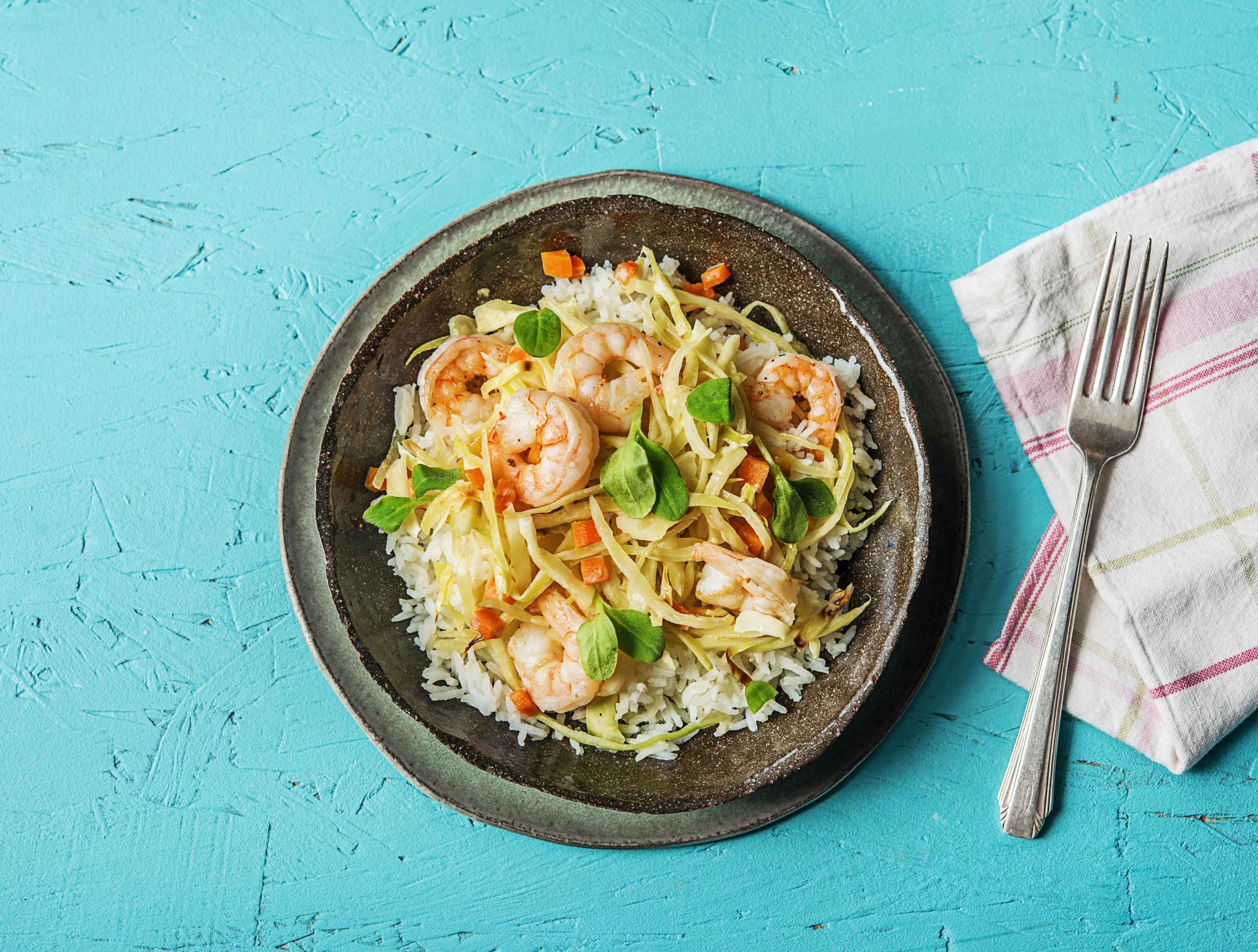 Crevettes au curry vert