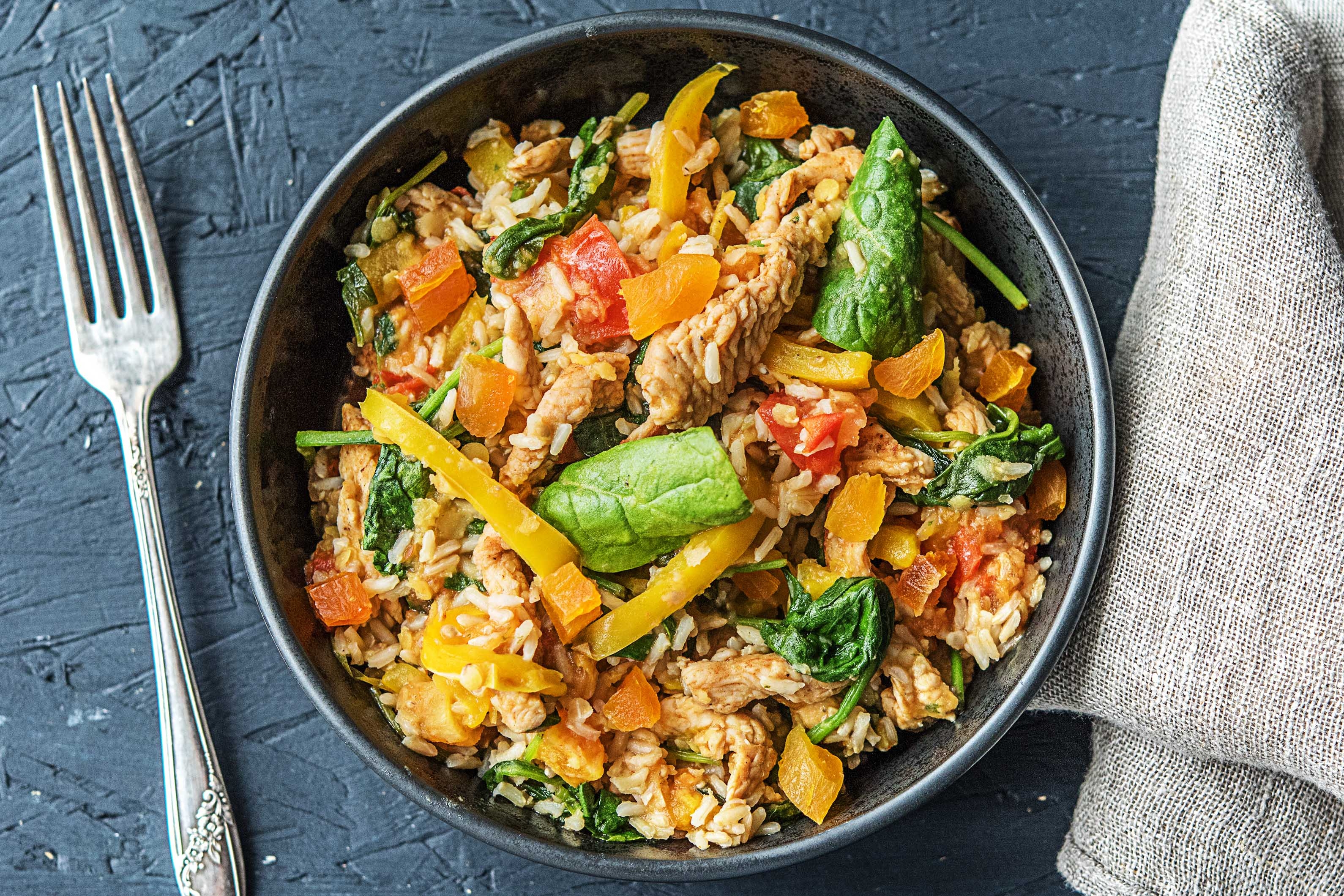 Plat de lentilles au shawarma de dinde