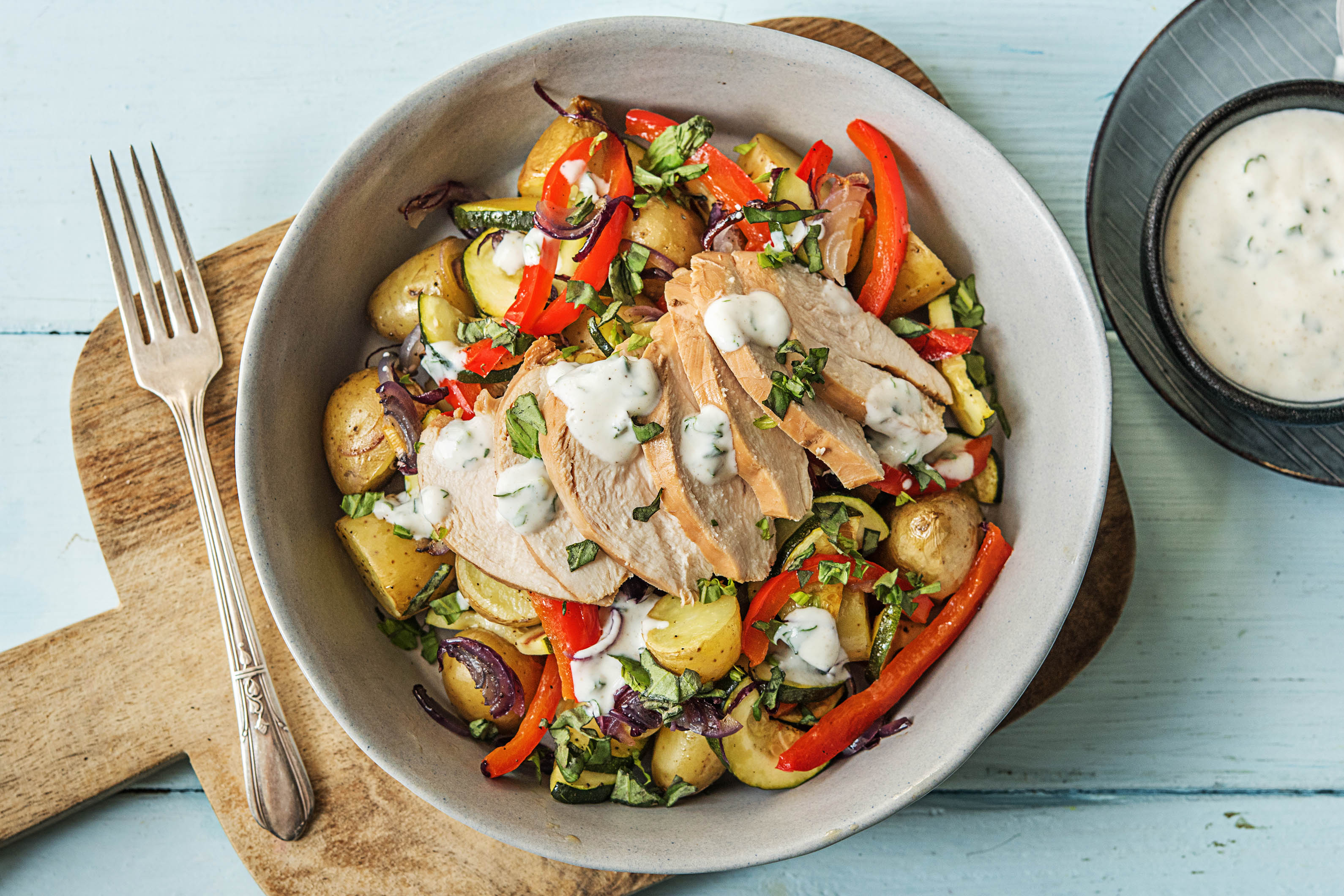 Salade de poulet fumé et grenailles