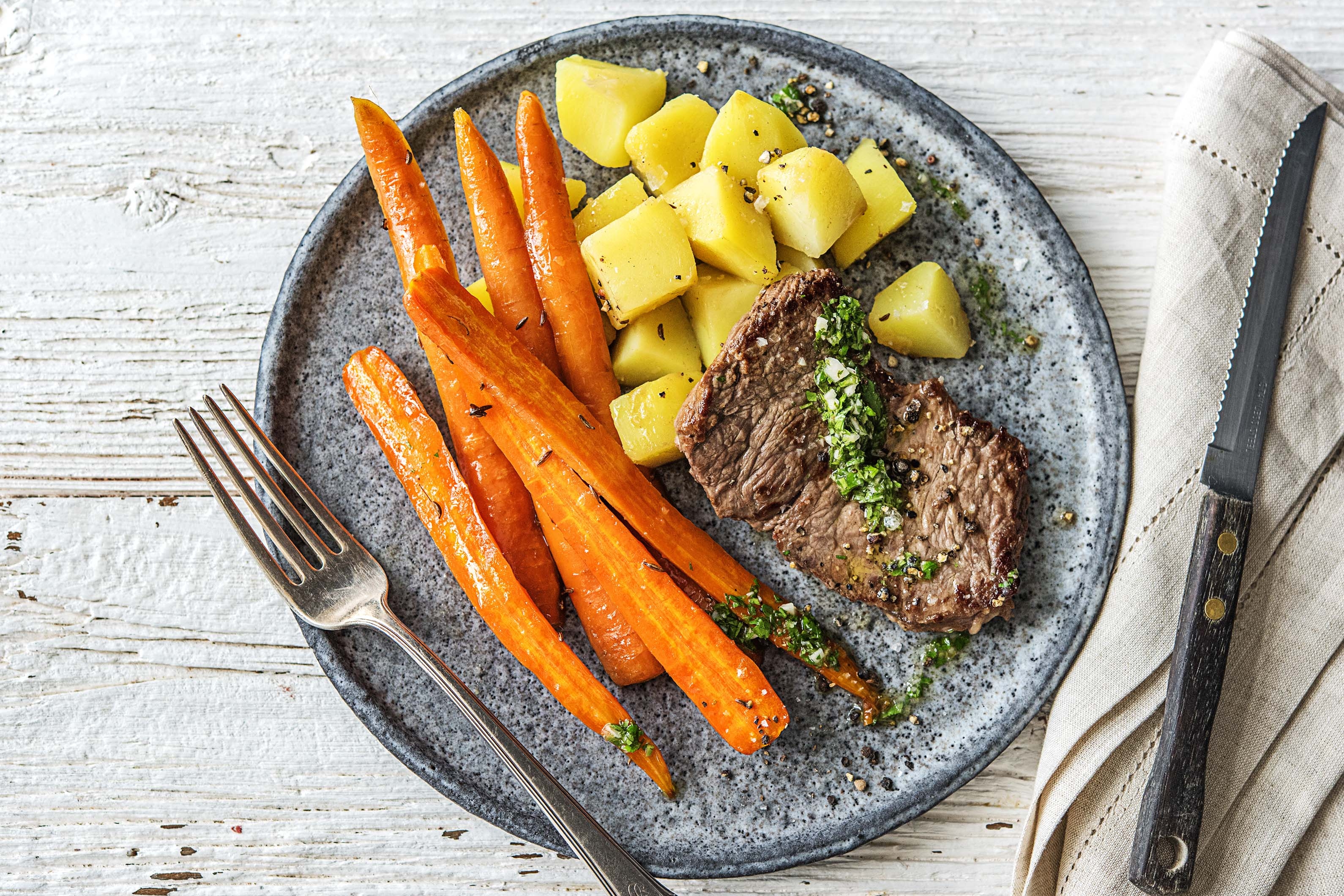 Rumsteak et carottes caramélisées