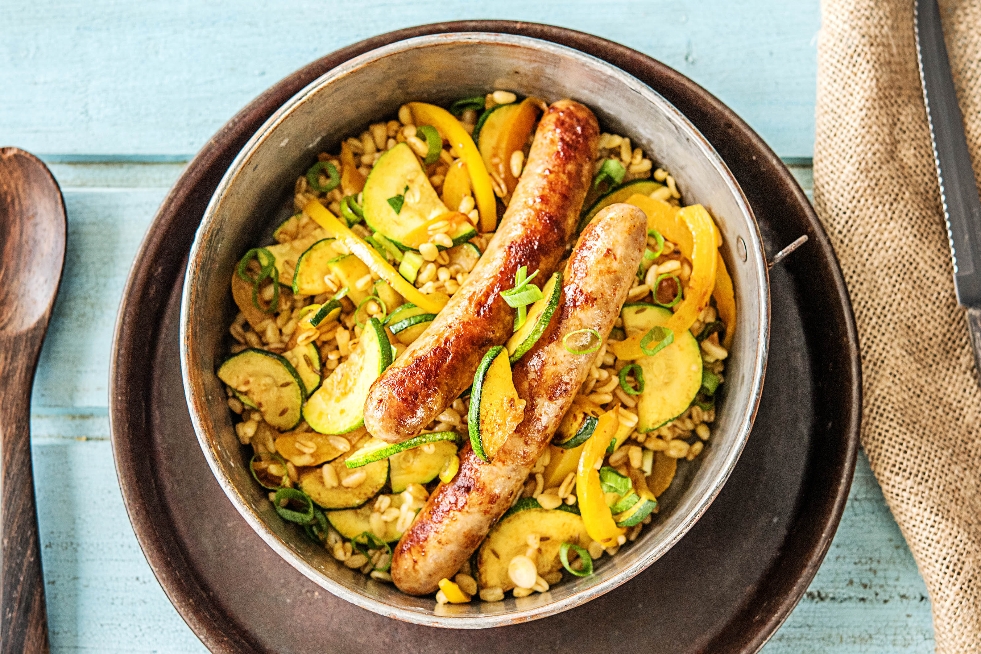 Orge mondé et merguez épicées