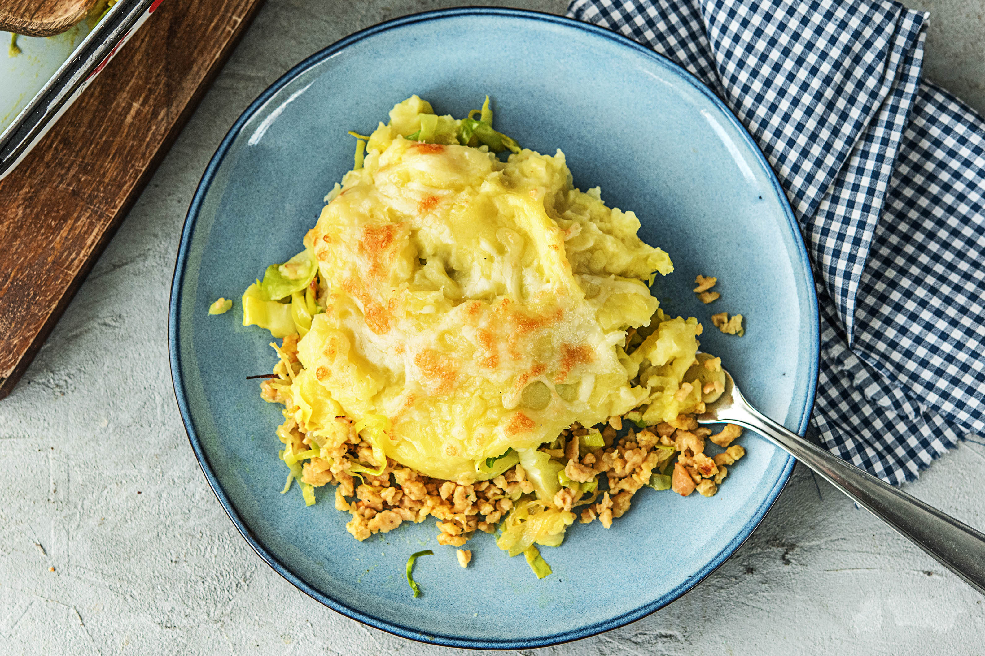 Vega-gehaktschotel met aardappelpuree