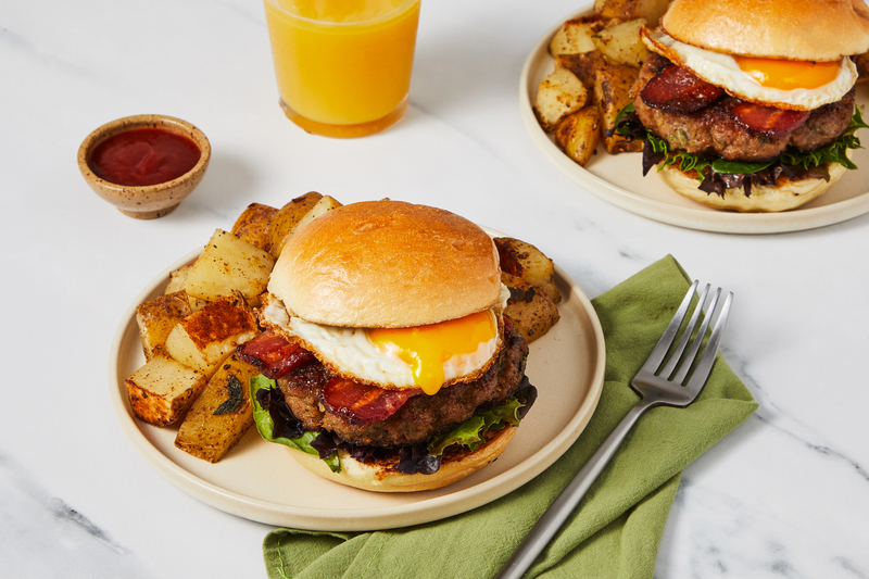 Maple Bacon, Egg and Pork Brunch Burgers
