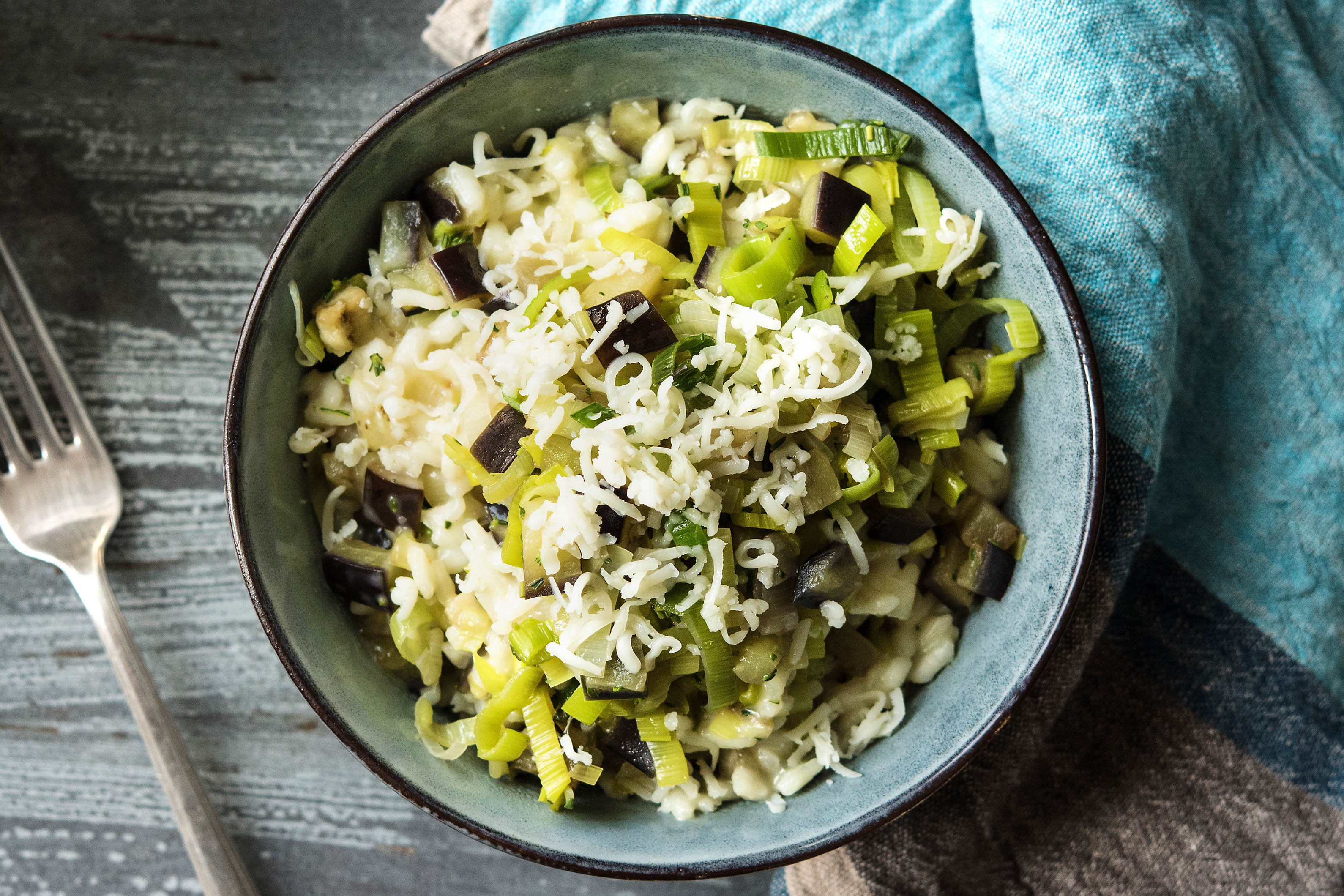 Risotto à l’aubergine et au provolone