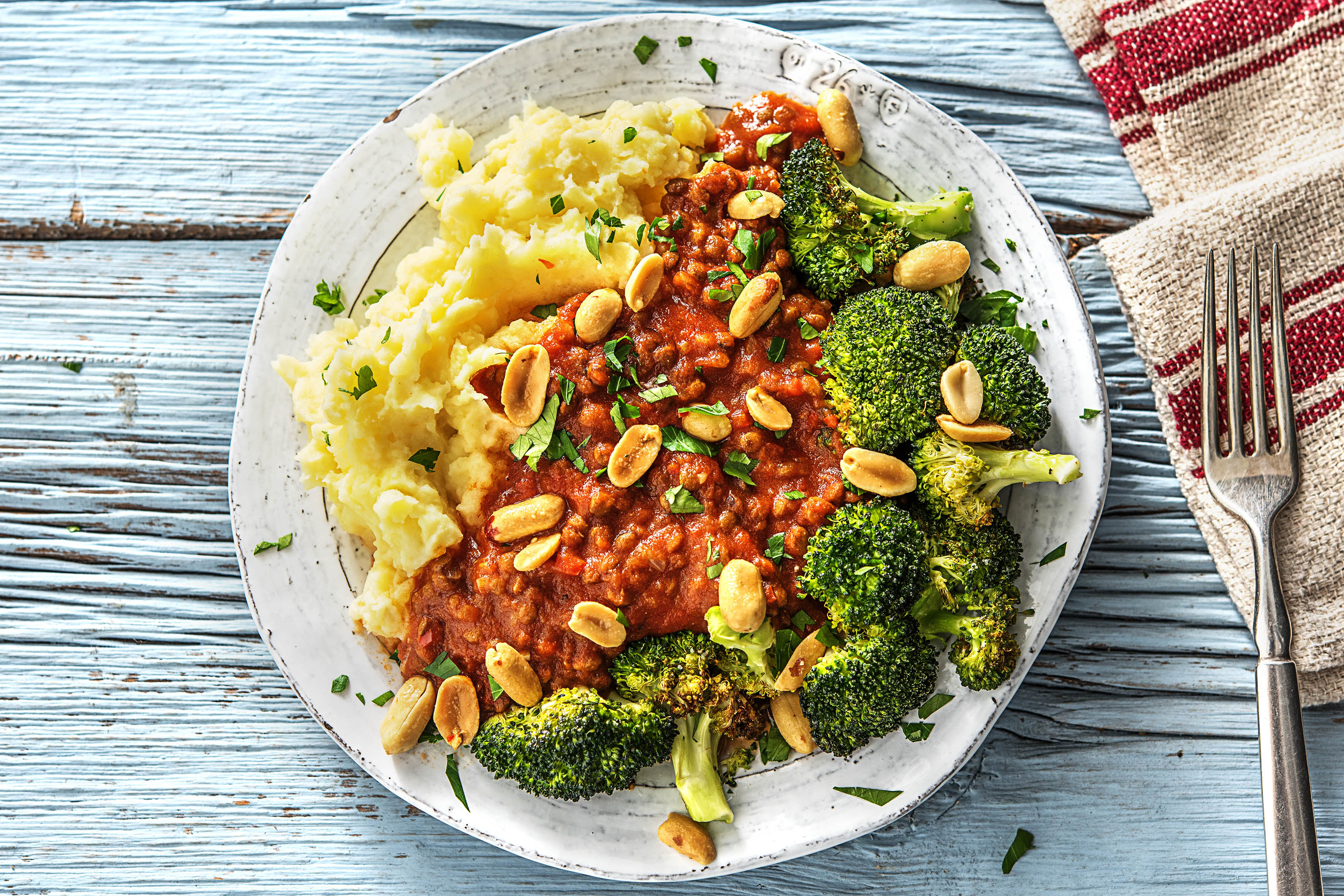 Rokerige linzen in pittige barbecuesaus