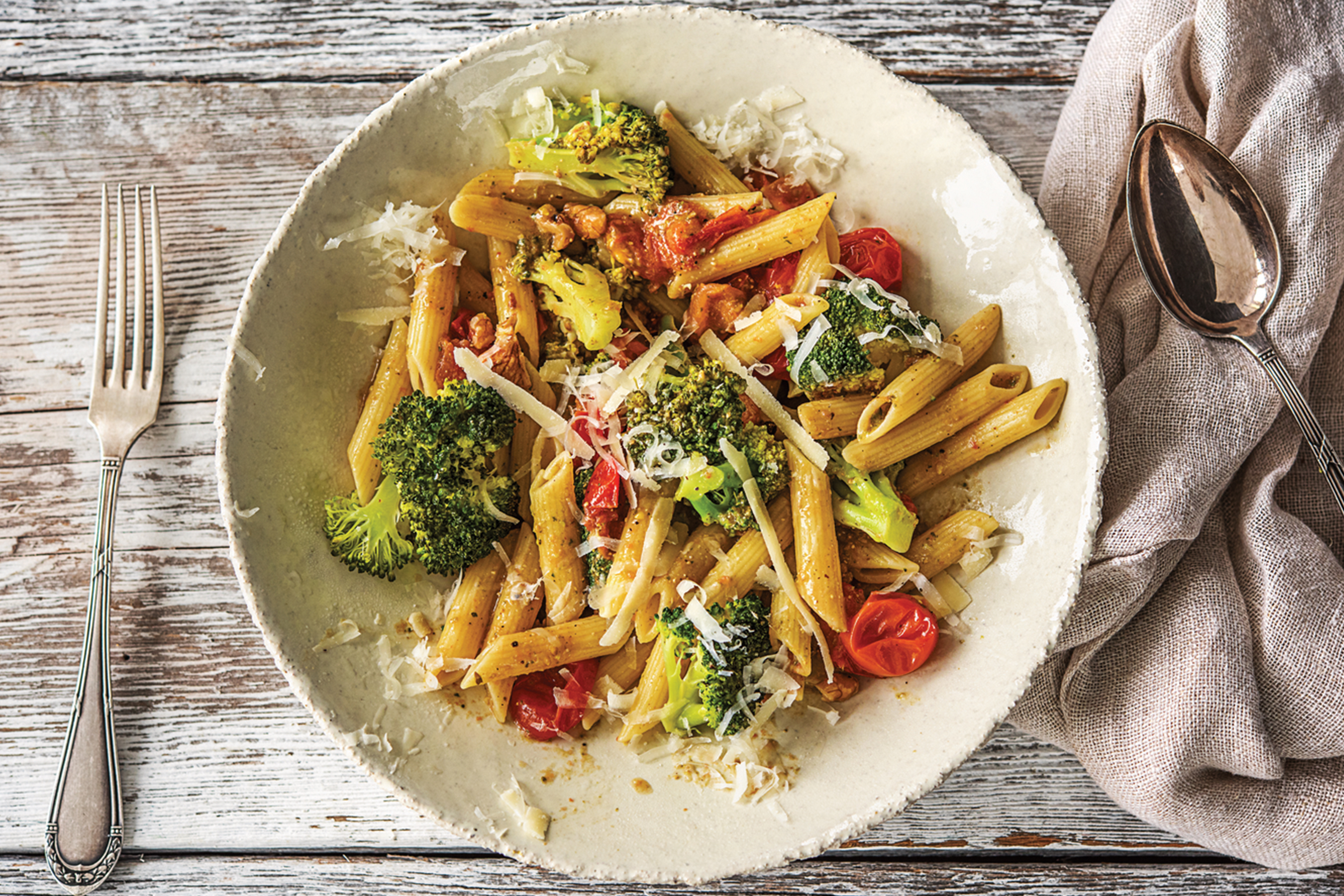 Speedy Basil Pesto, Broccoli and Walnut Penne