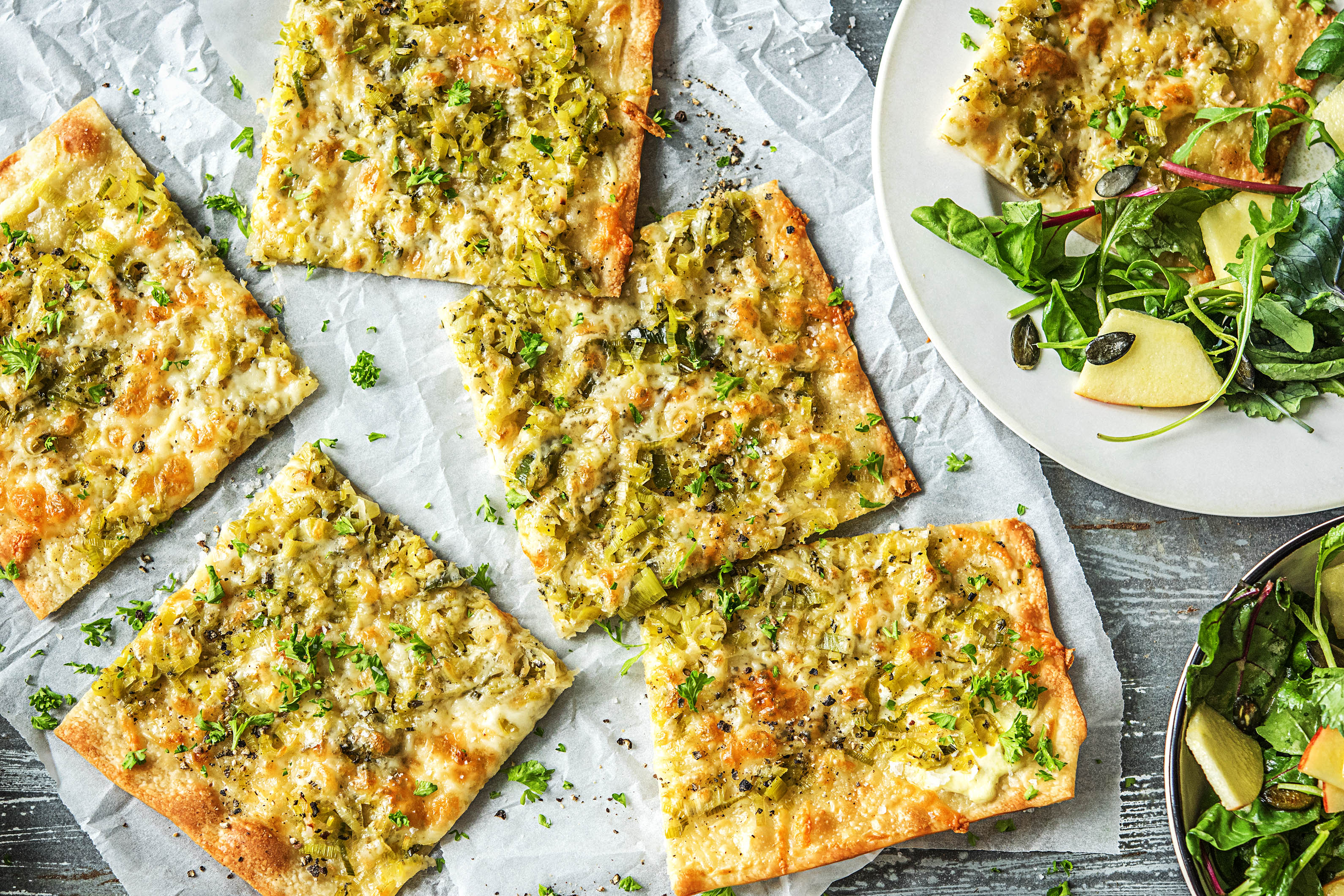 Flammkuchen mit Porree,