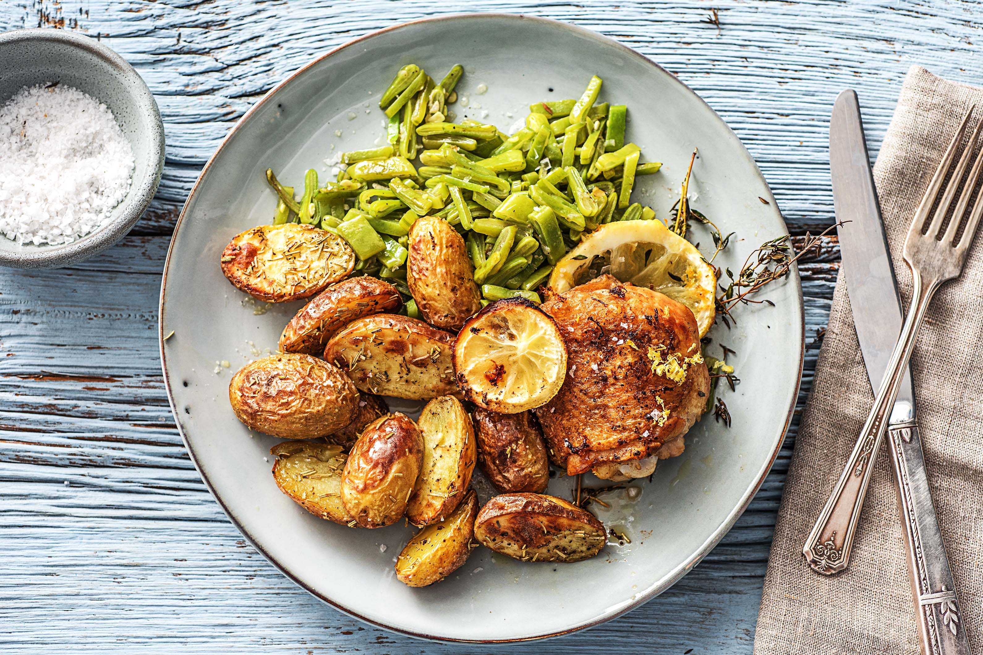 Cuisse de poulet au citron et grenailles