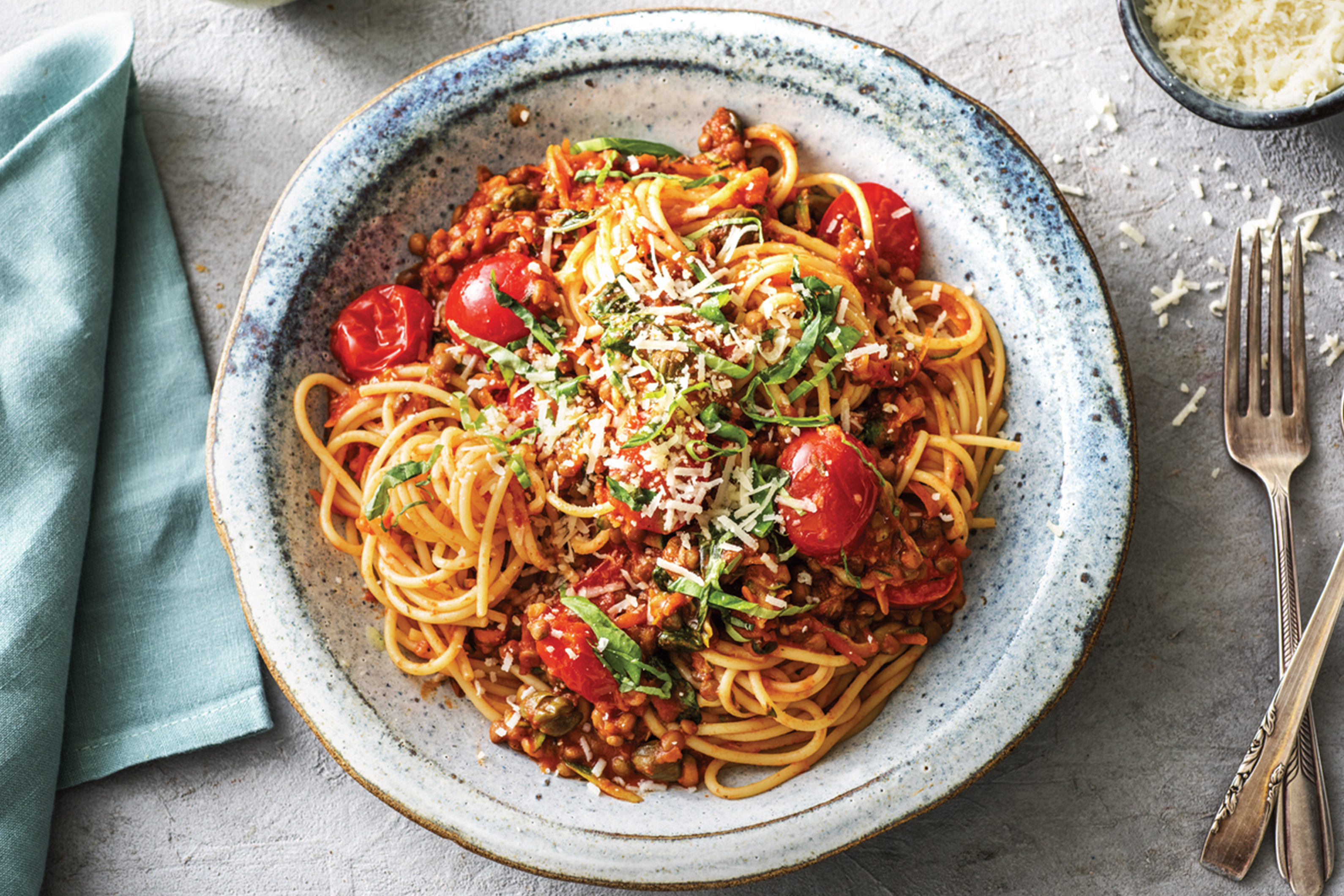 (Vegetarian) Cheat's Lentil & Cherry Tomato Bolognese